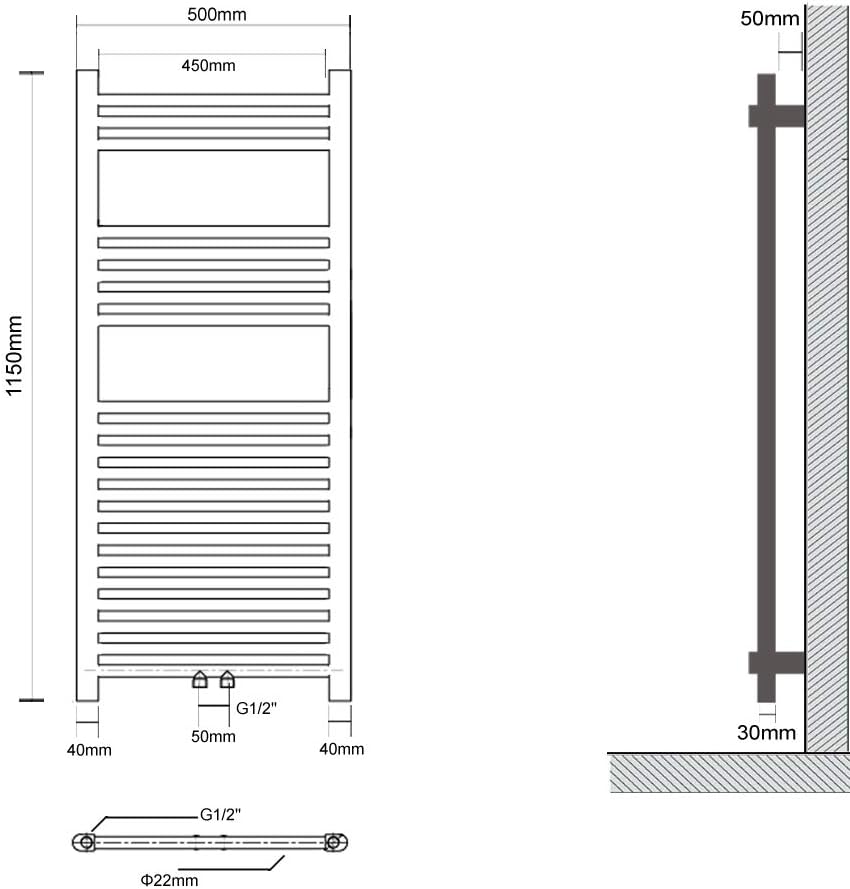 Badheizkörper mit Handtuchhalter (500 x 1150 mm), 500 x 1150 mm Anthrazit