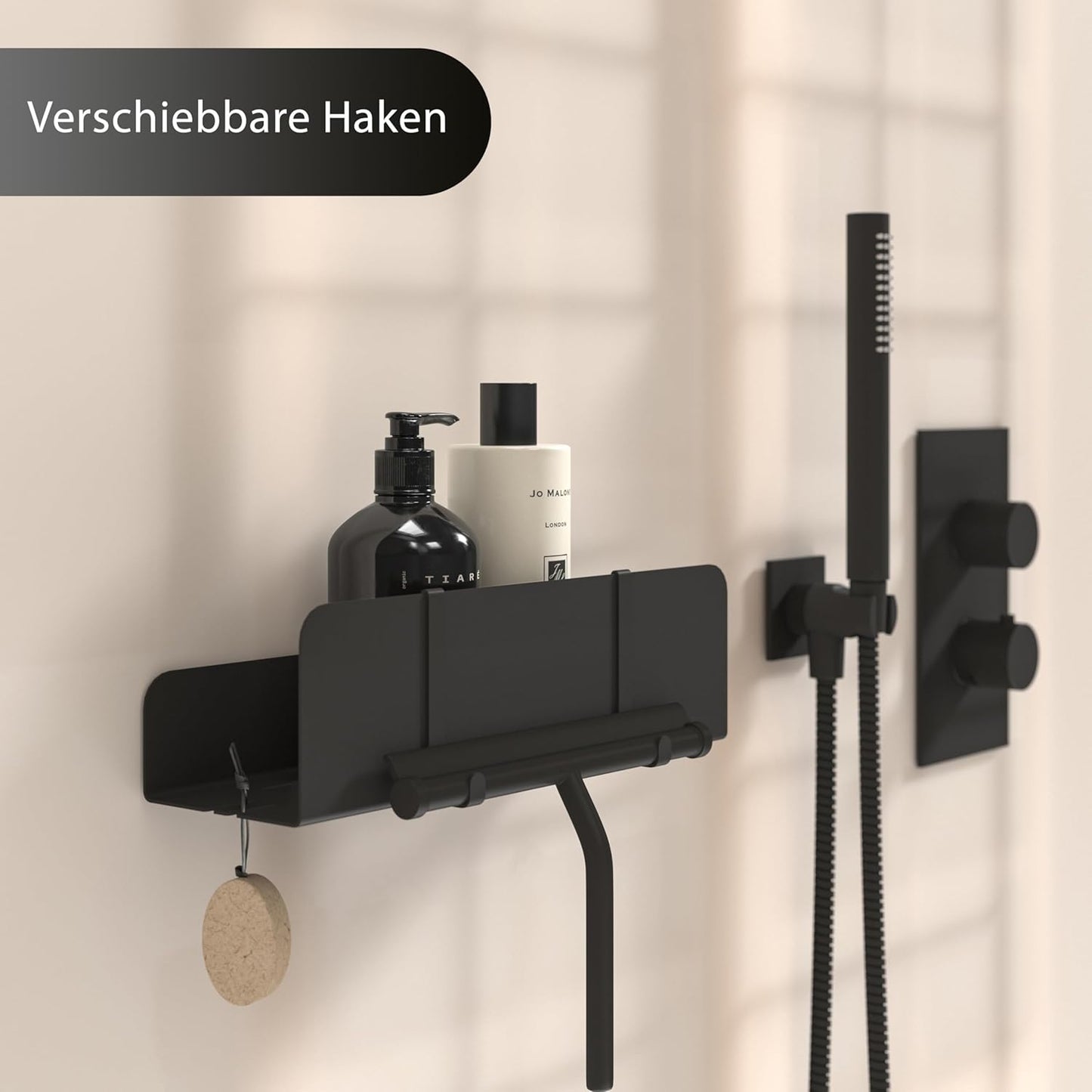 Selbstklebendes Duschregal mit Ablaufrillen, Wand-Duschablage Matt Schwarz