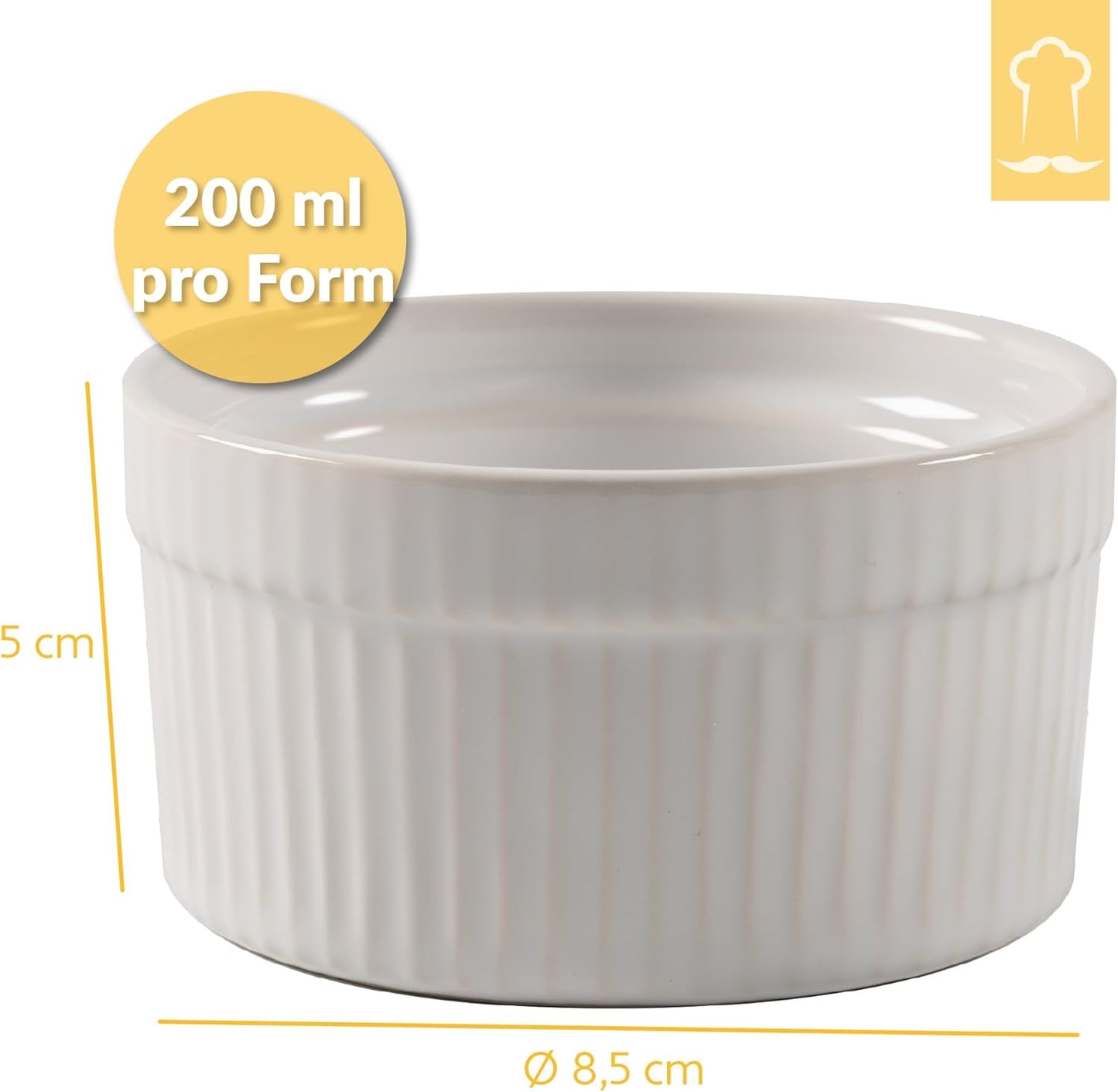 6-teiliges Souffléförmchen Set, Weiss 6 pack - 200 ml