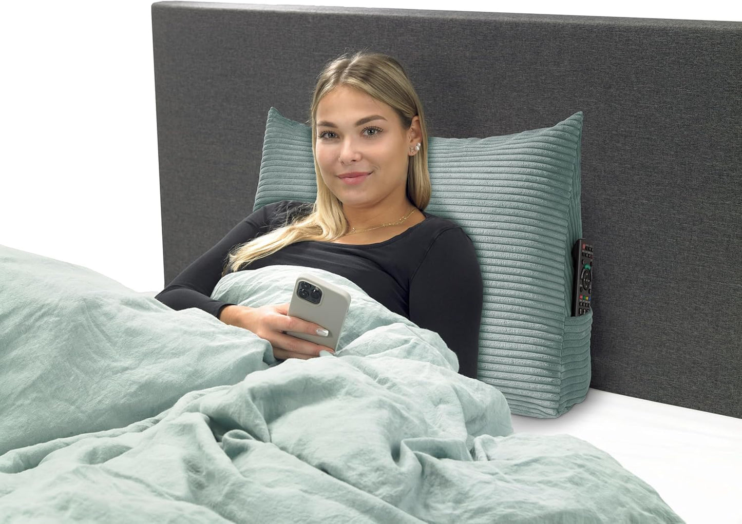 Rückenkissen für Bett und Sofa, Türkis / Kord