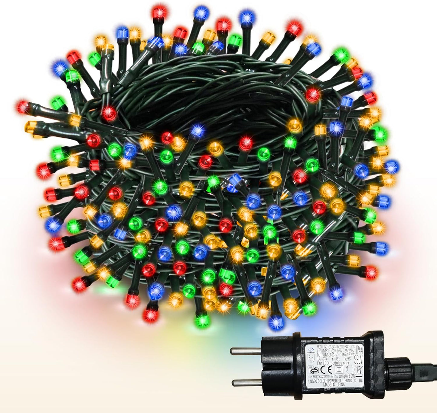 LED-Lichterkette mit Timer, Bunt 200 LEDs