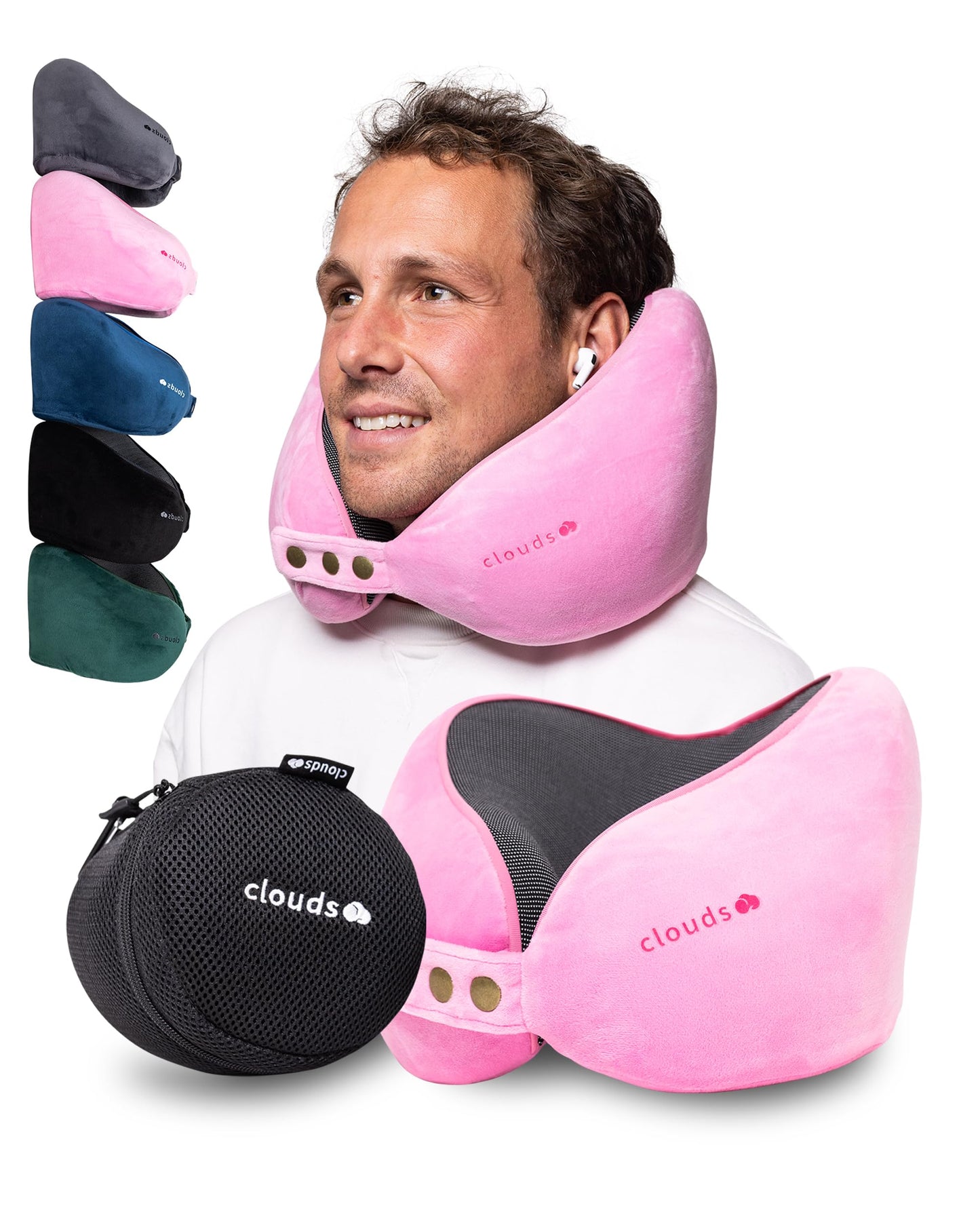 Einstellbares Memory Foam Reisekissen für Flugzeug & Auto, Pink L/XL