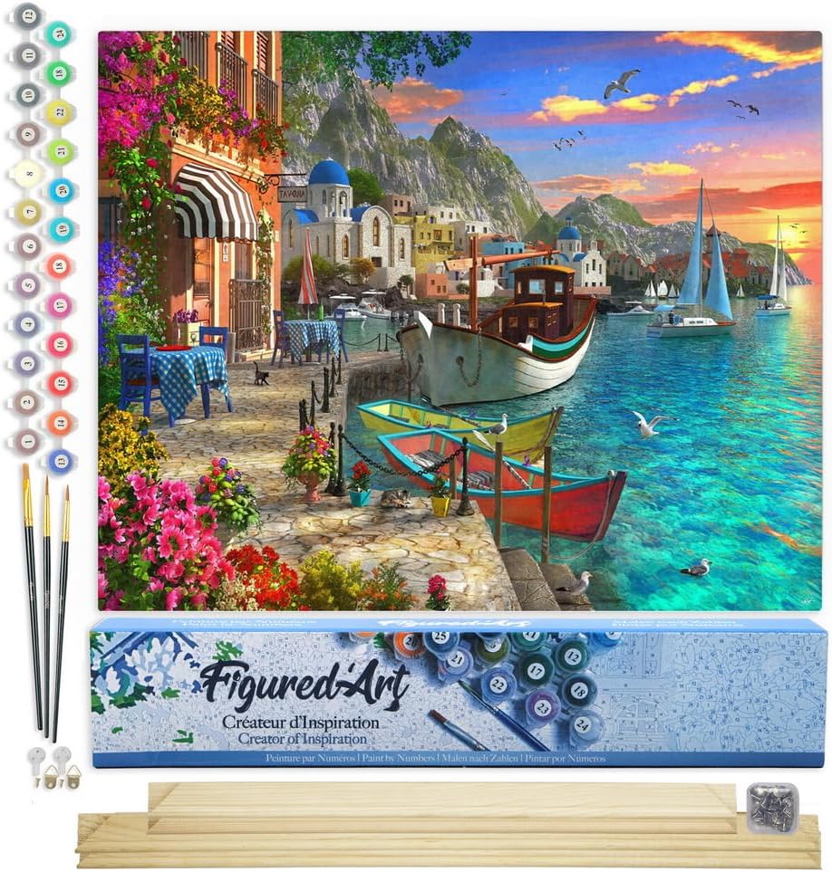 Malen nach Zahlen Set mit Keilrahmen, Kleiner Hafen 40x50cm Mit Keilrahmen (nicht gespannt)