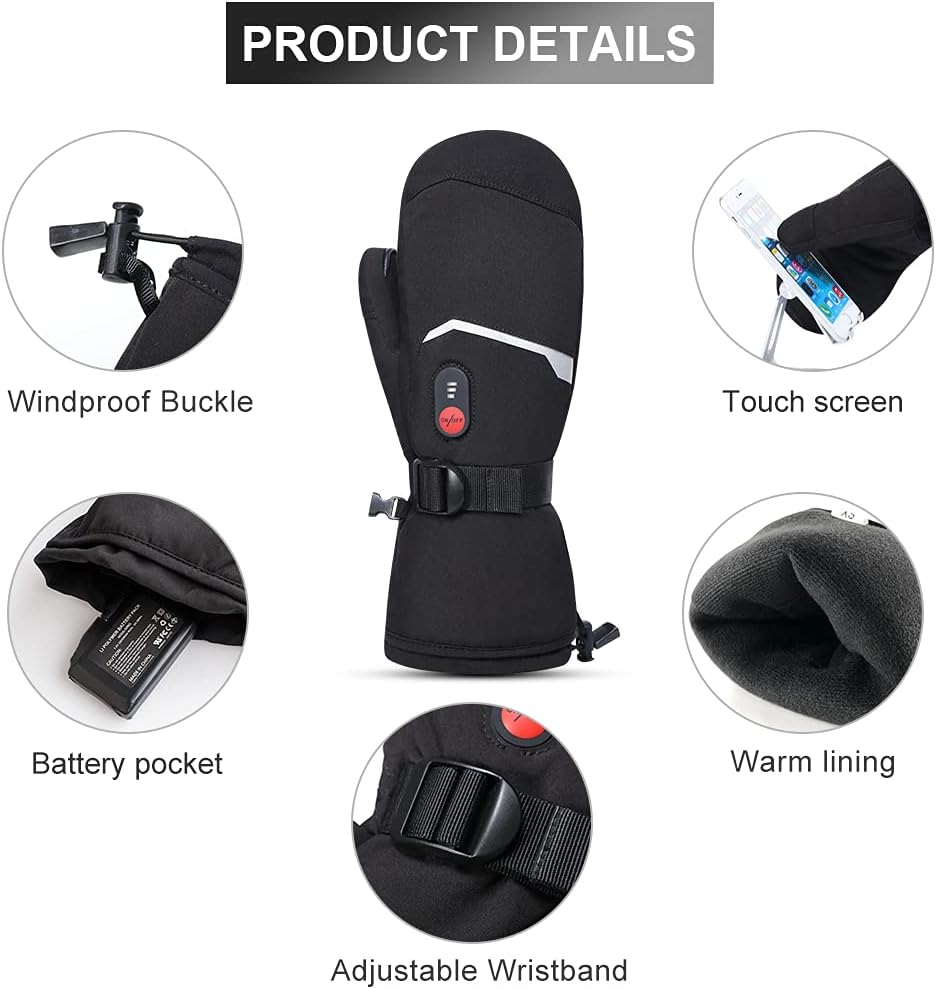 Wiederaufladbare beheizte Ski-Handschuhe für Winteraktivitäten, Schwarz XL