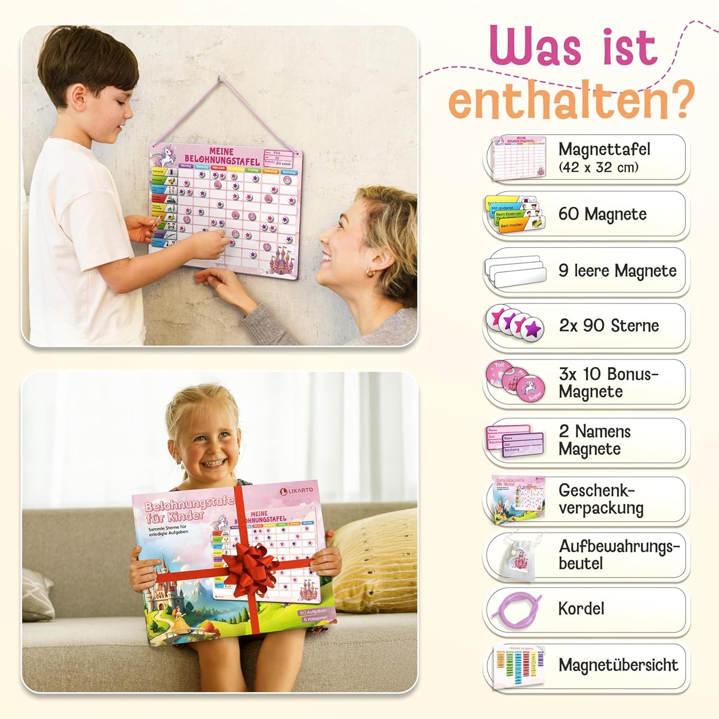 Belohnungstafel für Kinder, Pink / Belohnungstafel