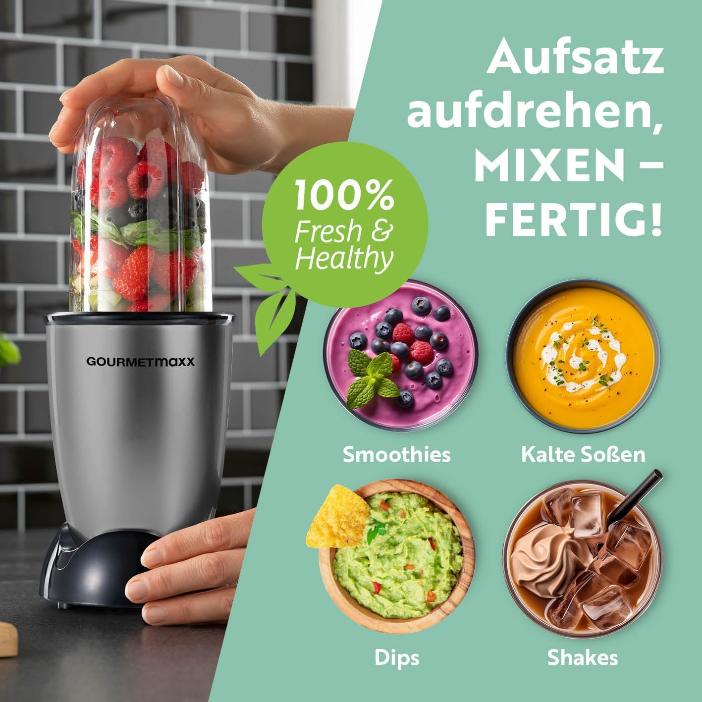 Power Pro Mixer für Smoothies, Mr. Magic Power + | 400W | XL-Set Anthrazit | Schwarz