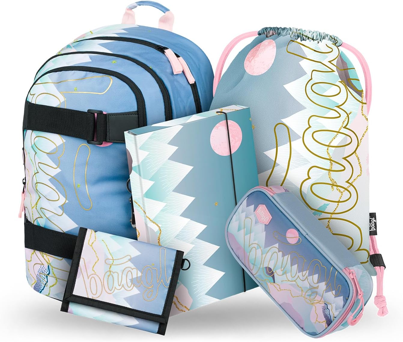 5-teiliges Schulrucksack-Set für Mädchen, Skate Moon