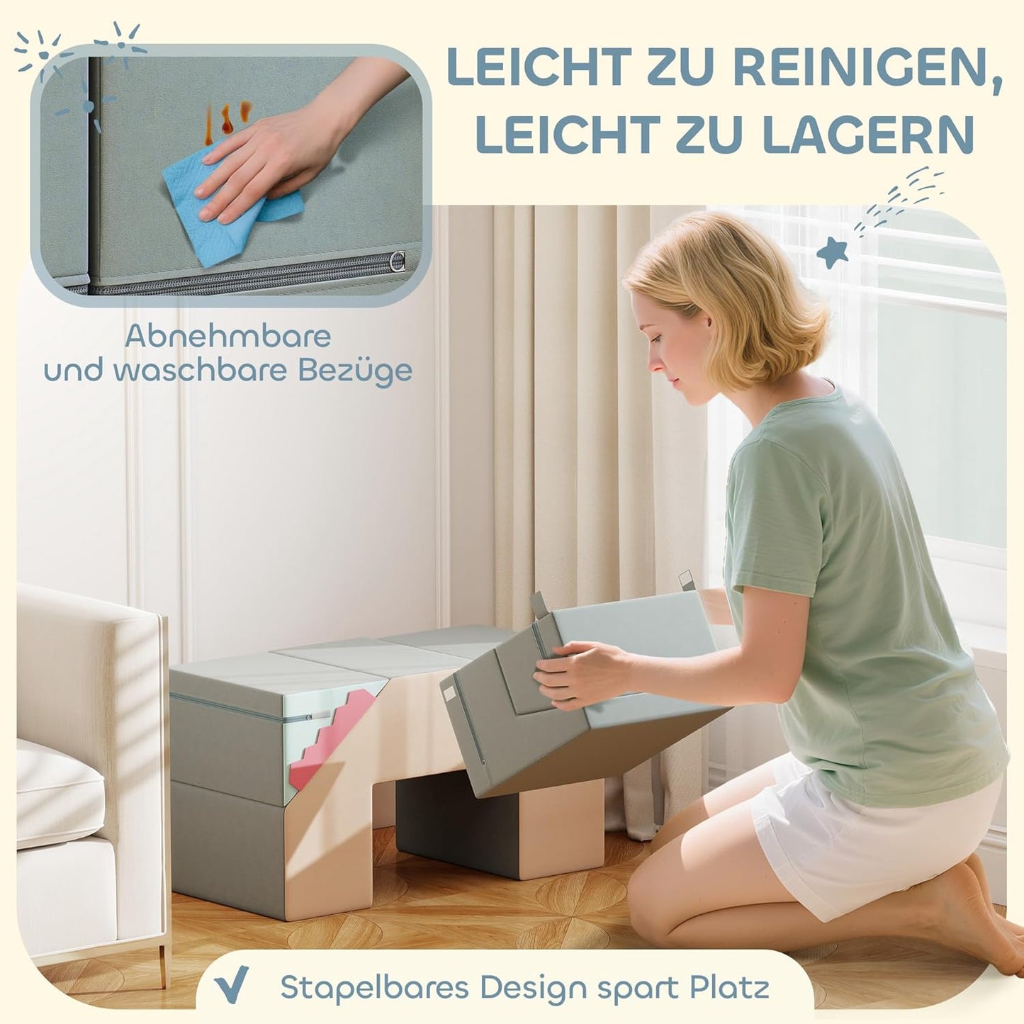 Kinder Schaumstoff-Bausteine-Set, Beige+blau+rosa+hellgrün