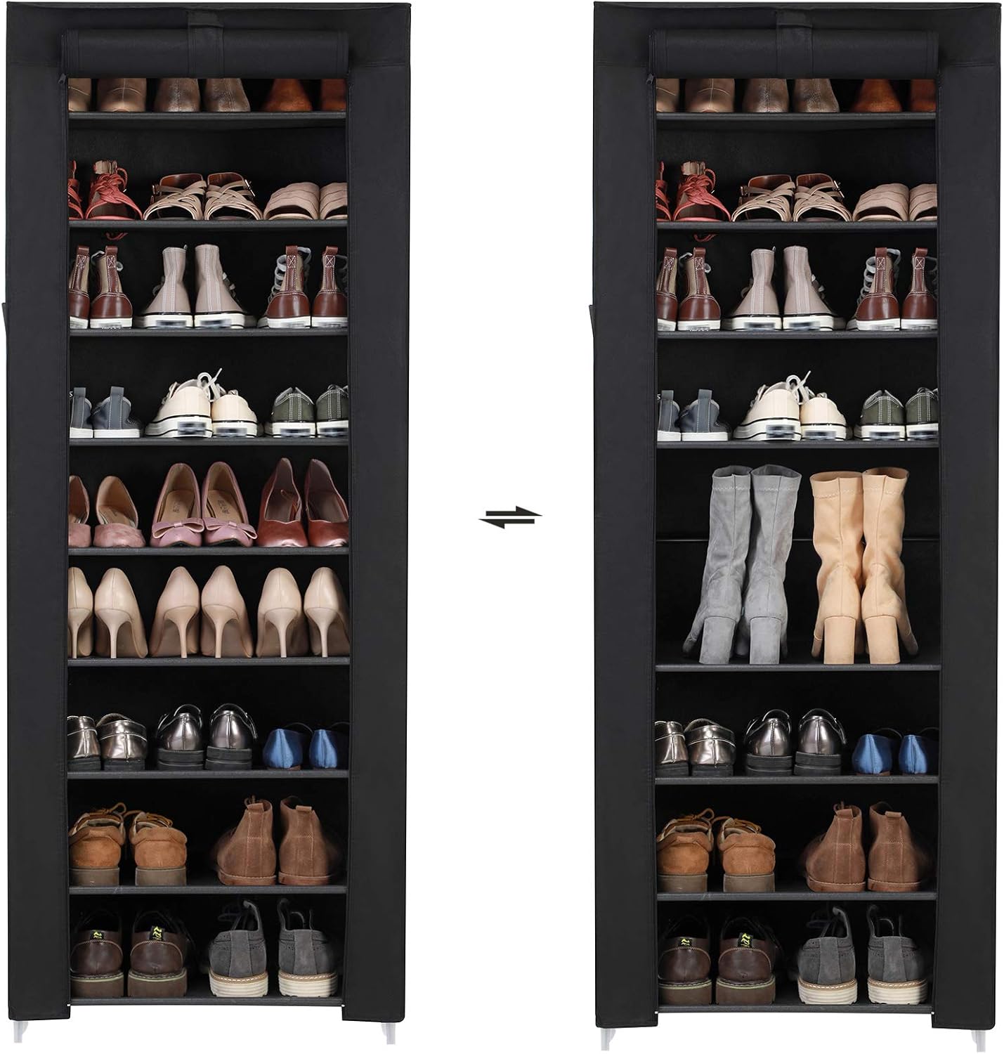 Schuhregal mit 10 Ebenen, 10 Ebenen (58B cm) Schwarz