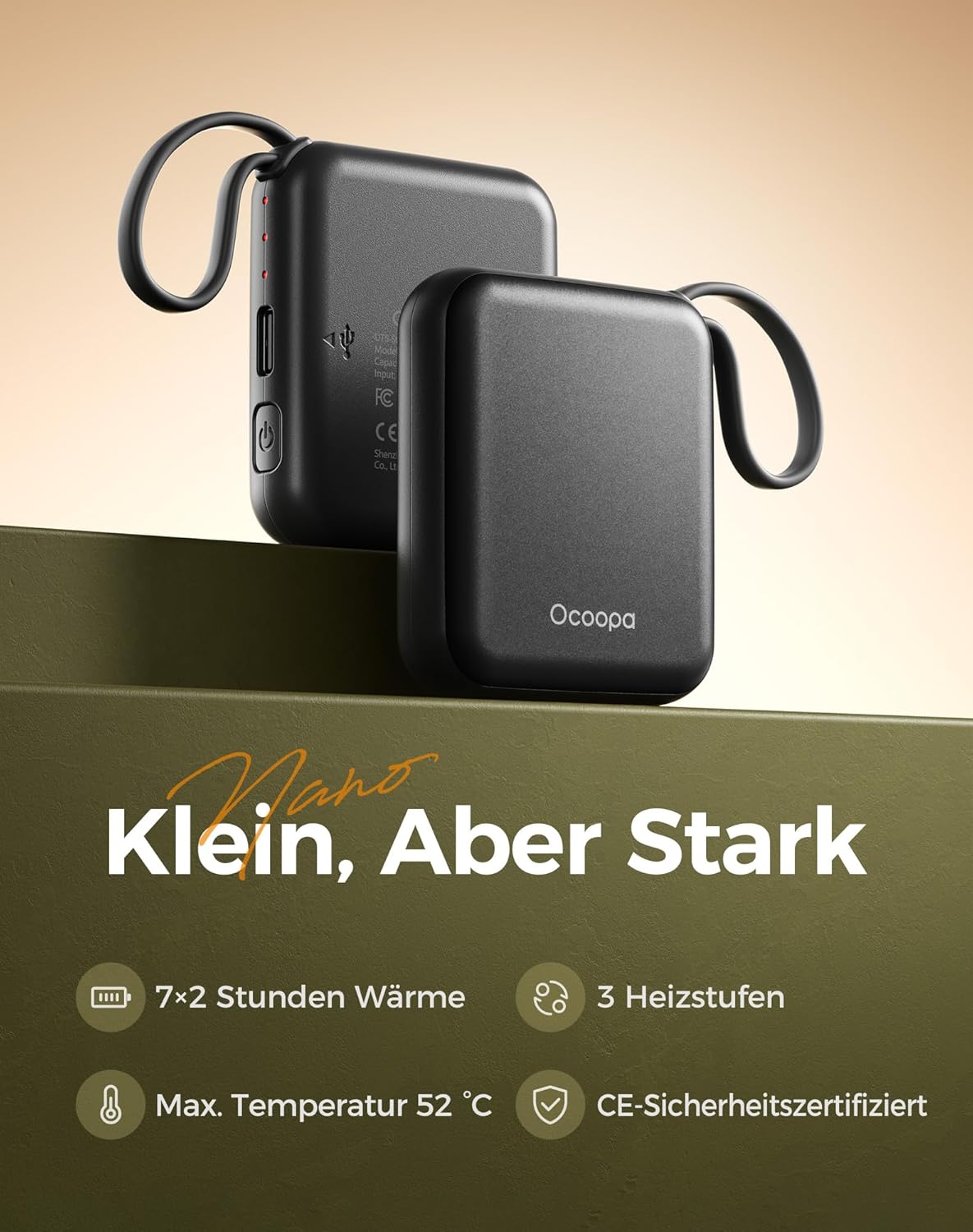 Elektrische Handwärmer UT5 mit 3 Wärmestufen, 2er-Set, Schwarz