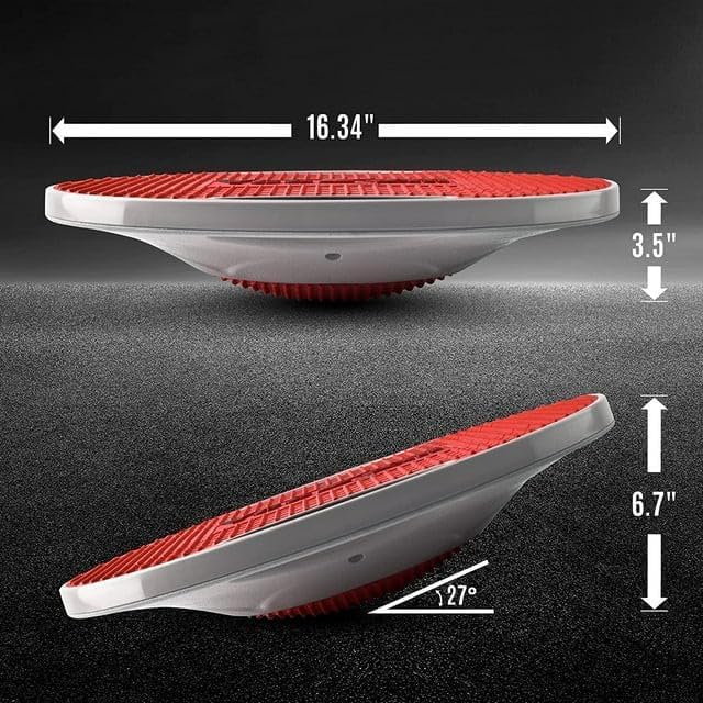 Balance Board mit rutschfester Oberfläche und Griffen, Rot/Grau - Premium 41.5cm Kunststoff-Wackelbrett