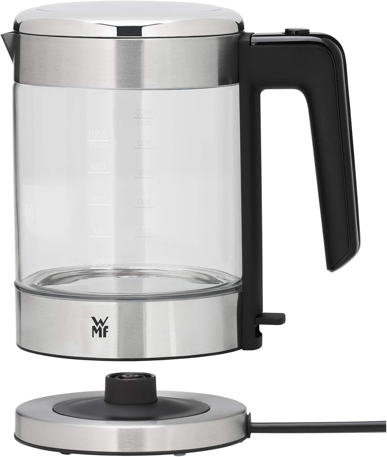 Küchenminis Glas-Wasserkocher mit Kalkfilter, Cromargan Matt, Single