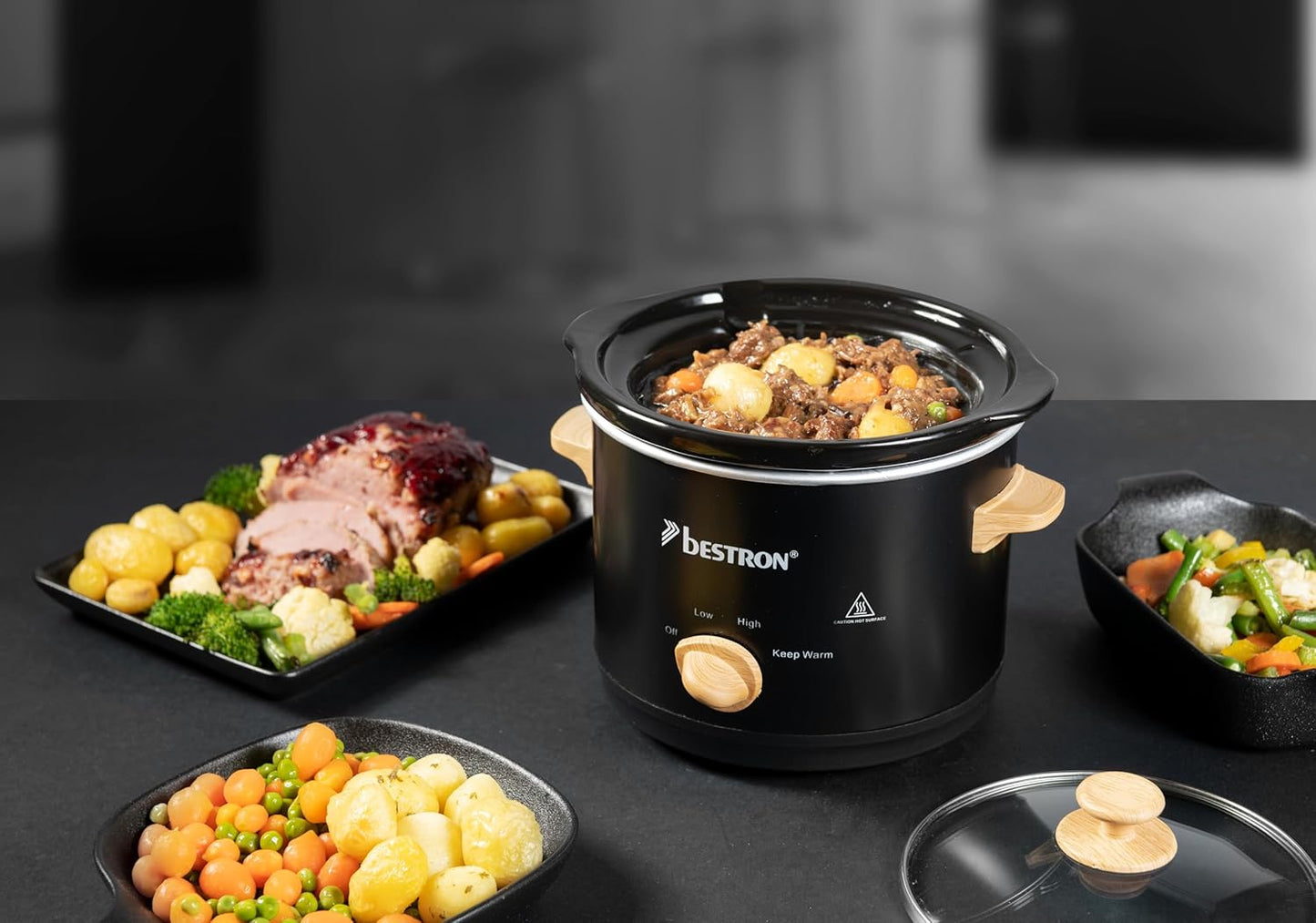 Slowcooker, 2 Personen Schwarz/Holz