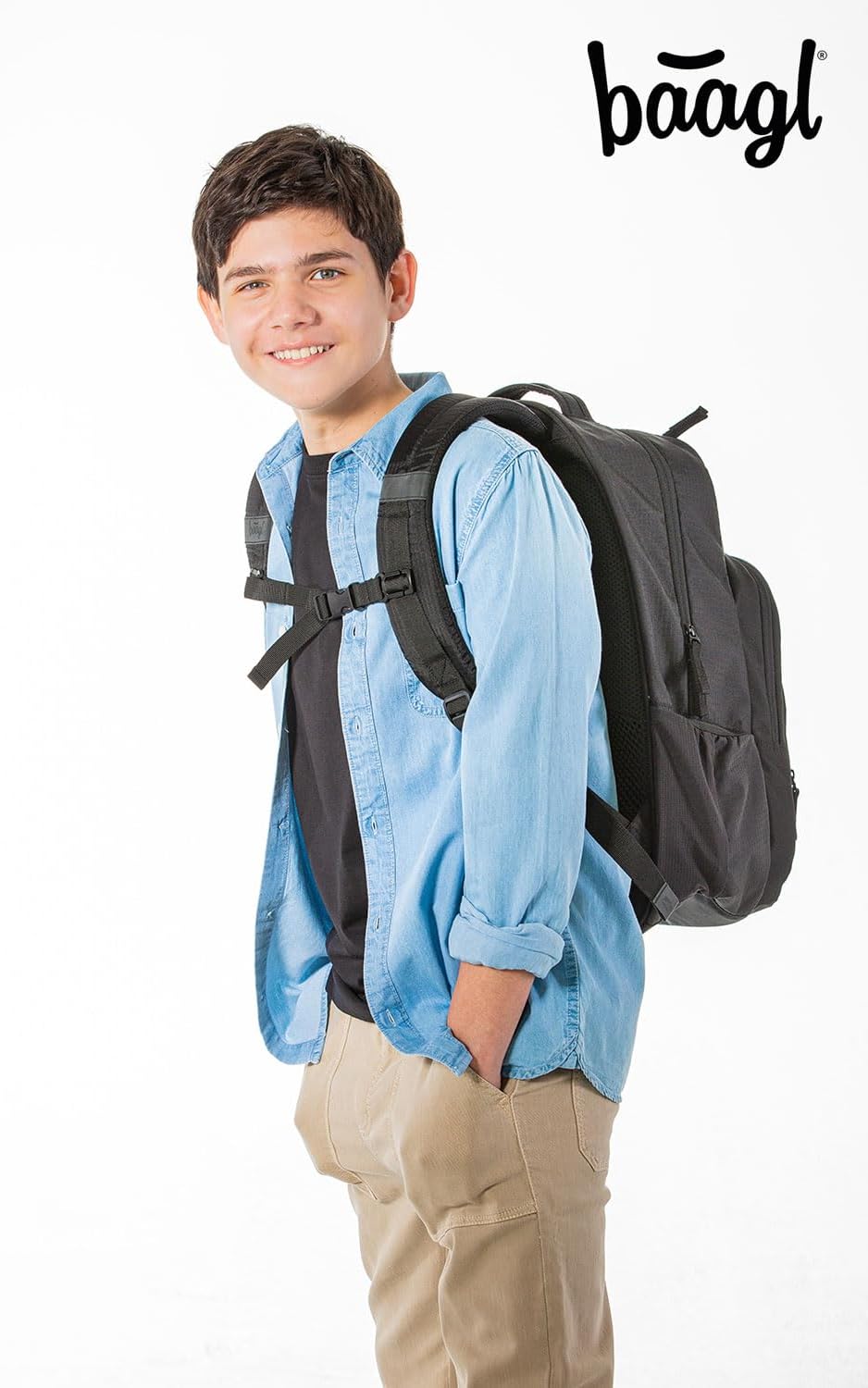 Schulrucksack-Set mit Laptopfach (3-teilig), Schwarz