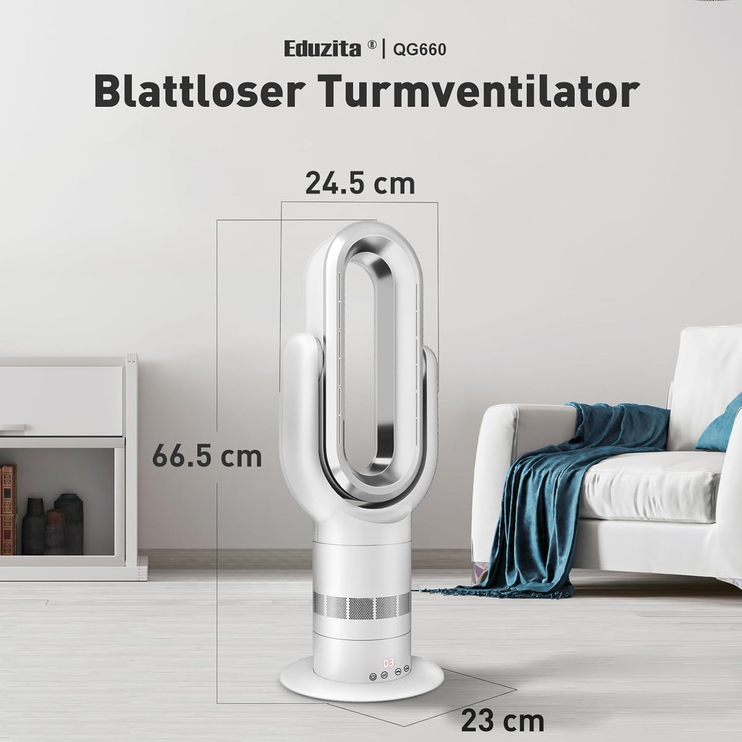2-in-1 Bladeless Turmventilator & Heizgerät QG660, QG660: Heizen, Kühlen
