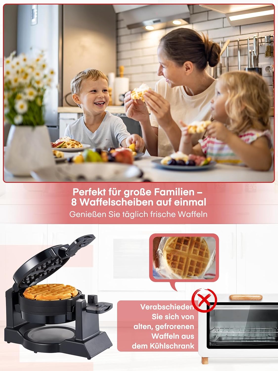Doppeltes Belgisches Waffeleisen mit 180° Drehung