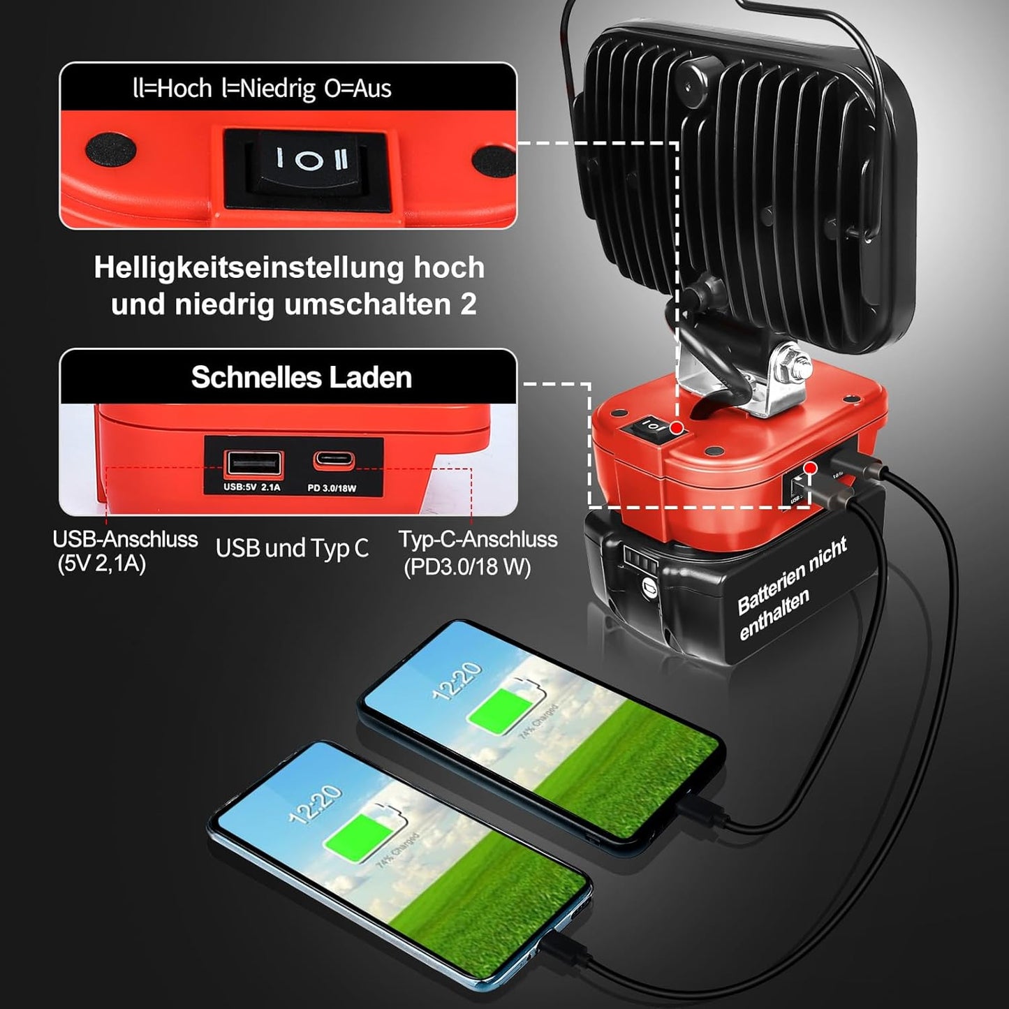 LED Arbeitsleuchte MWQ18V5IN mit USB-Aufladung, Weiss