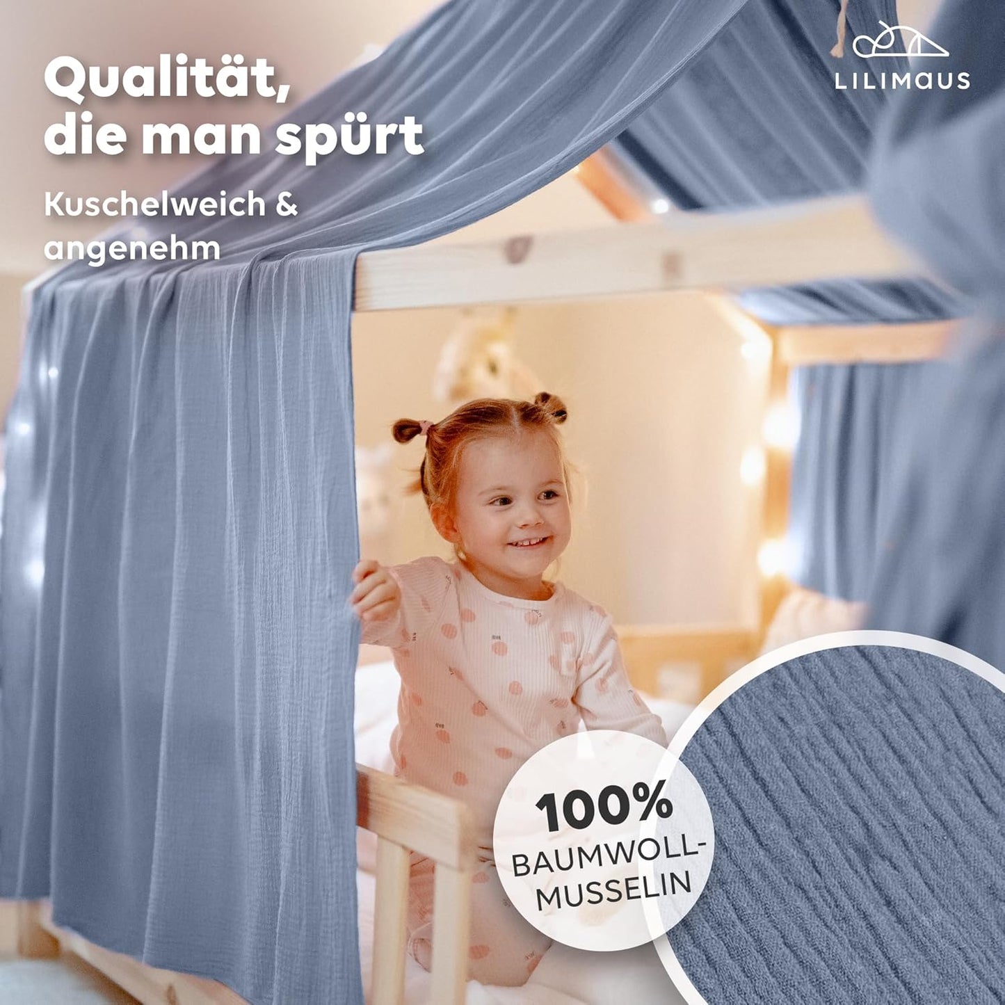 Betthimmel-Set für Hausbetten, Blau H135 x B270 cm (2er Pack)