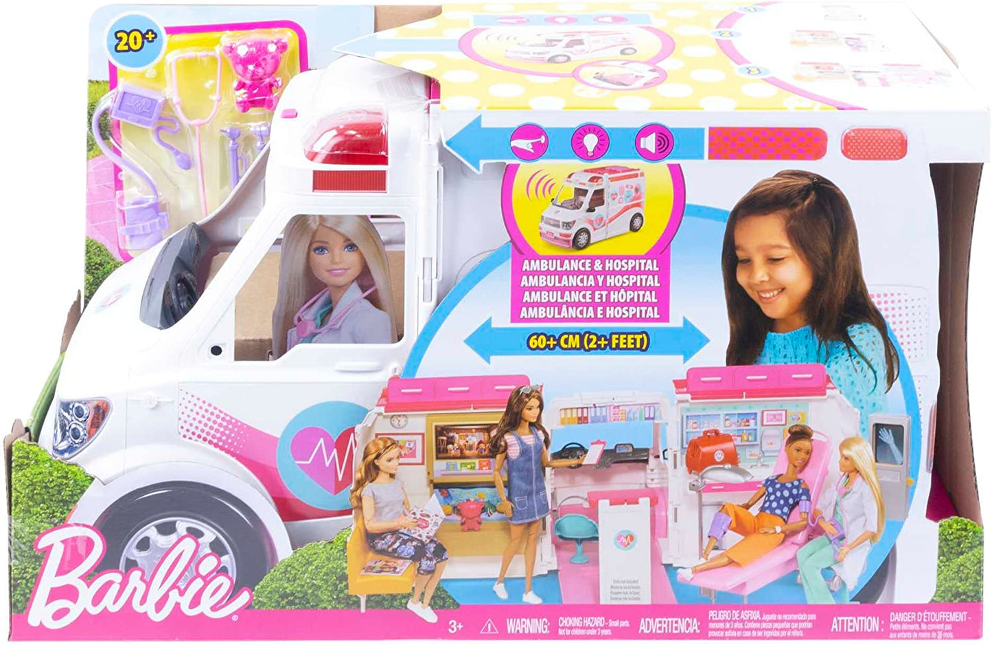 Barbie 2-in-1 Krankenwagen Spielset (mit Licht & Geräuschen), Spielfahrzeug