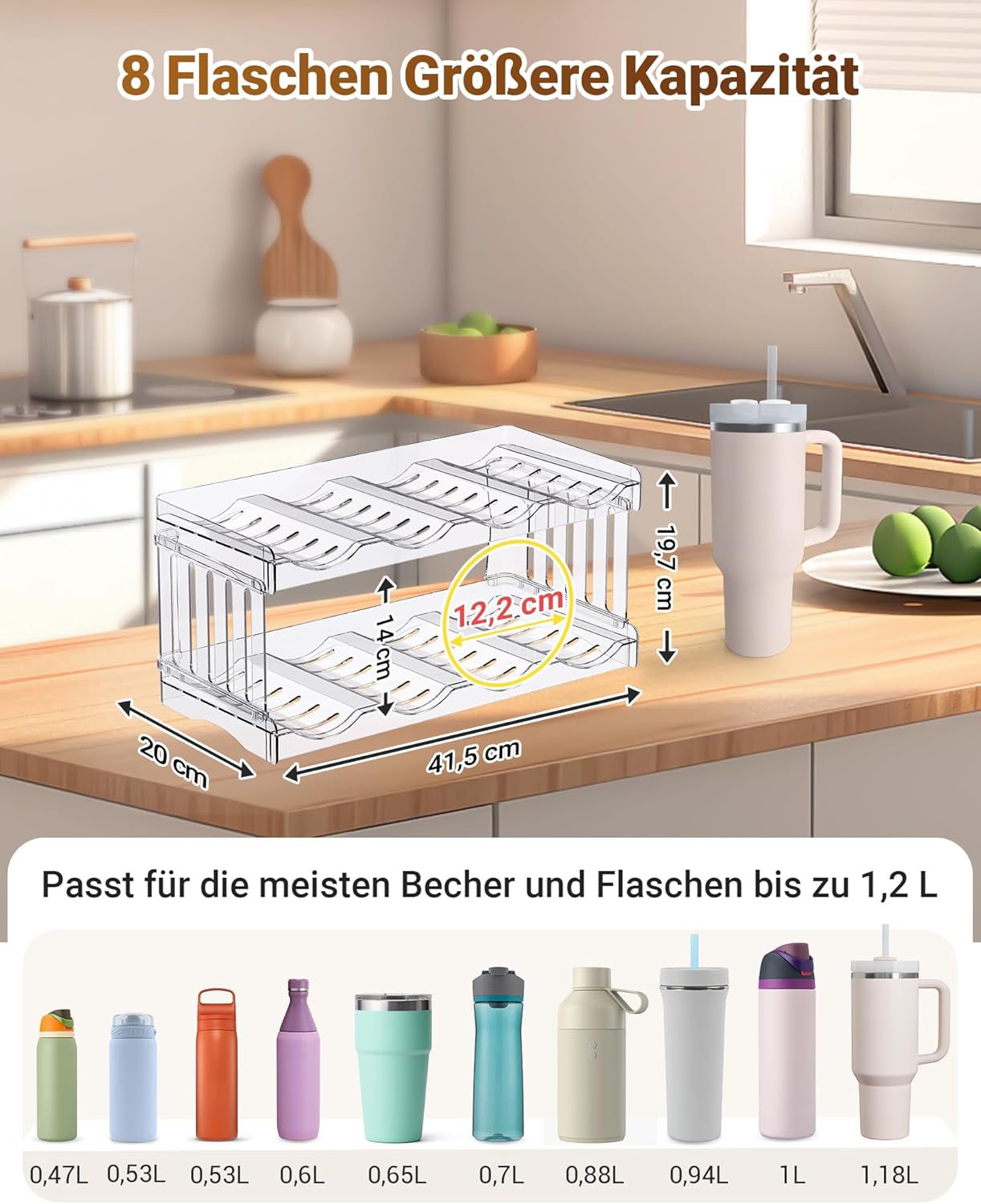 Stapelbarer Flaschenhalter für 8 Flaschen, Größer 2 Schichten-8 Flaschen
