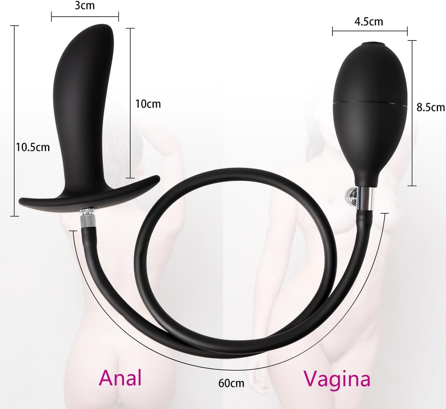 Aufblasbarer Silikon Analplug mit abnehmbarer Nadel