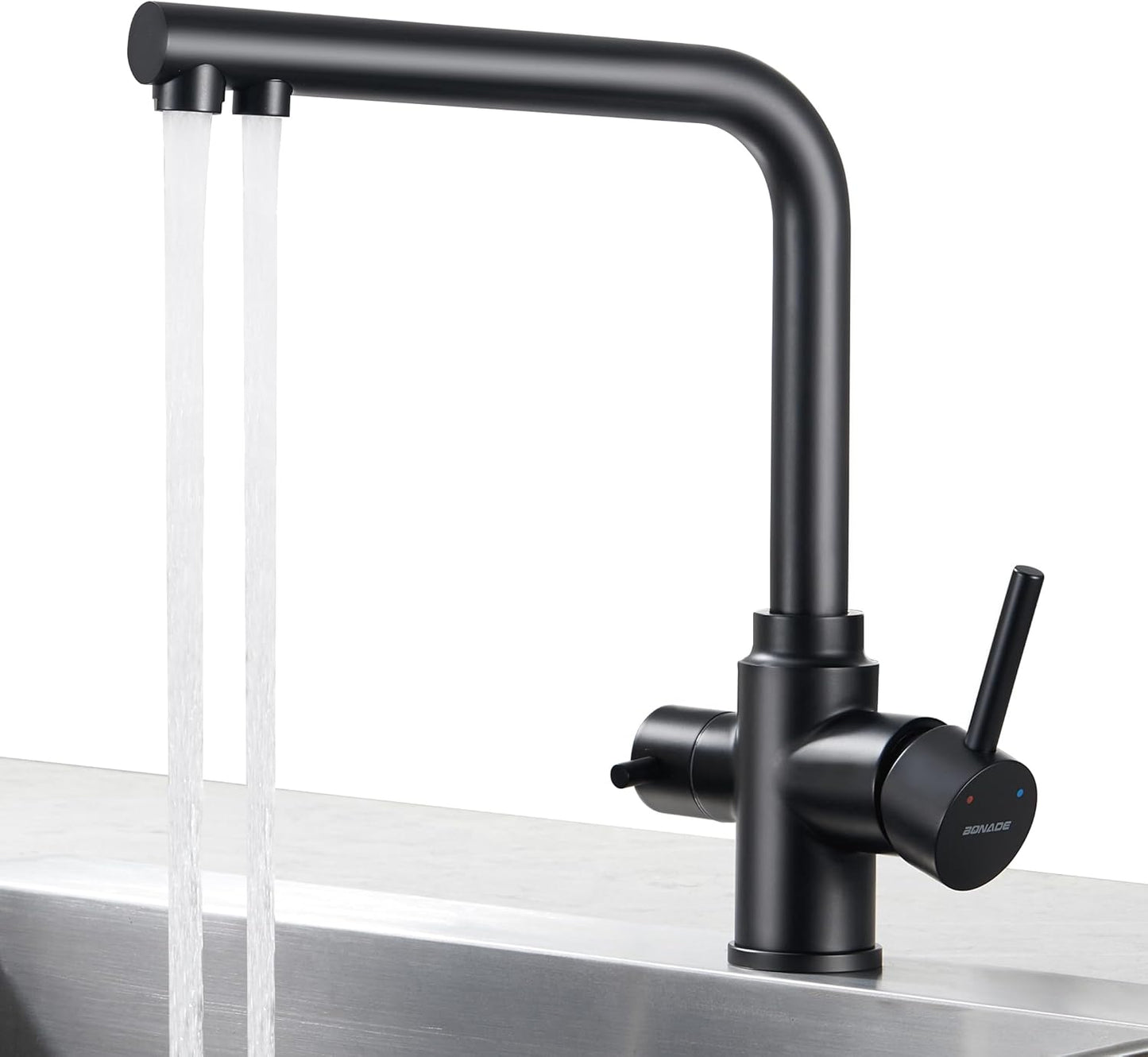 3-Wege Küchenarmatur mit Trinkwasserfunktion, Schwarz