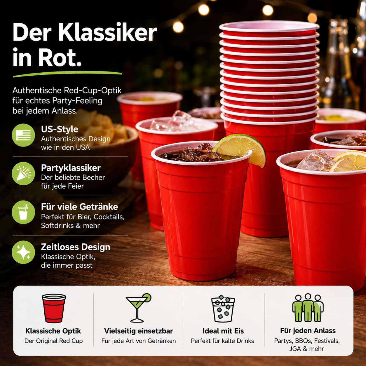 Partybecher-Set für Bierpong, 100 Stück, 100x