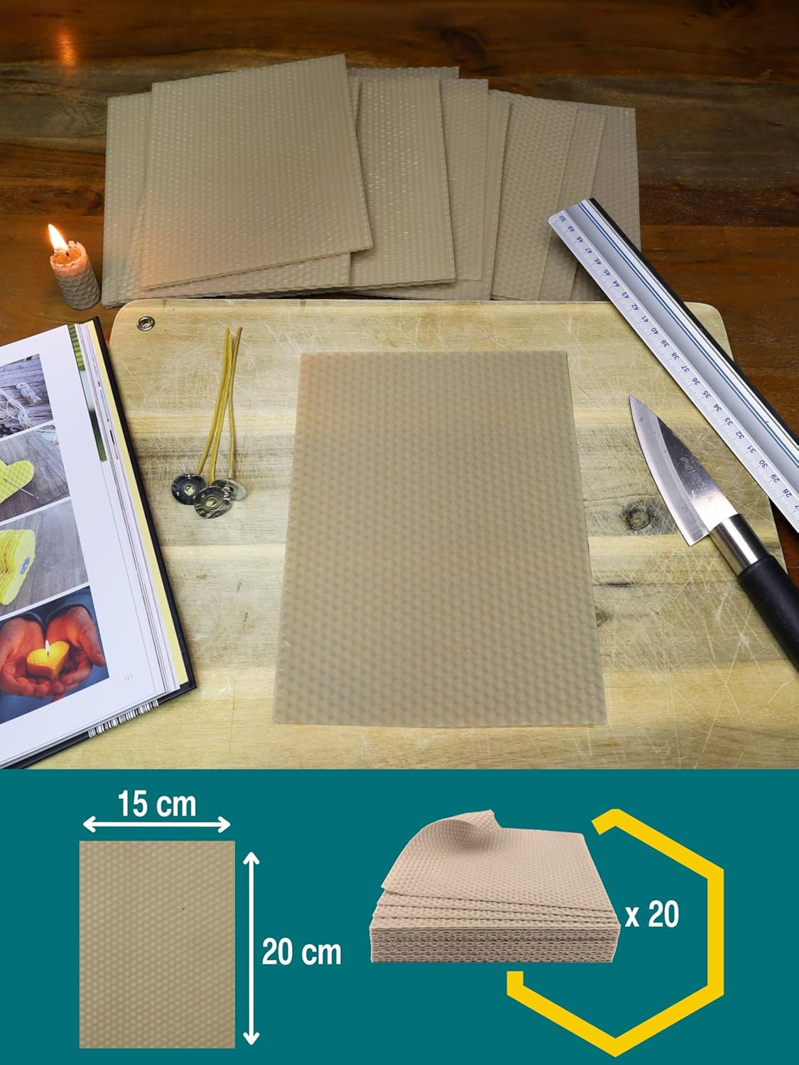 20er Set Bienenwachsplatten für Kerzenherstellung, Beige | 20 X 15 cm