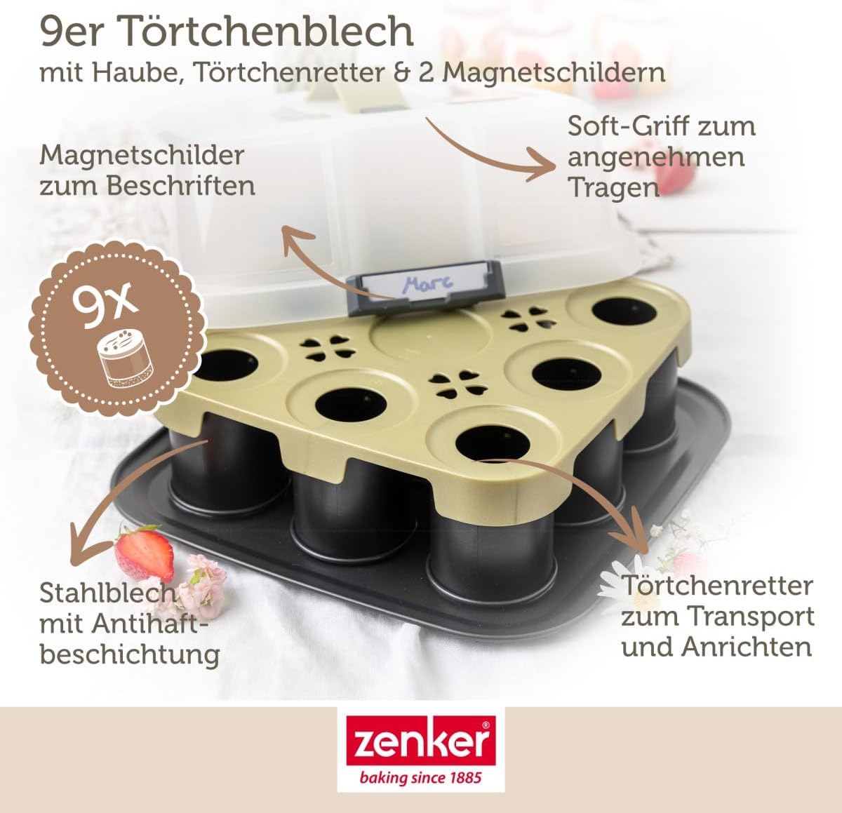 Click & Go Törtchenblech mit Haube, 9er Törtchenblech mit Haube