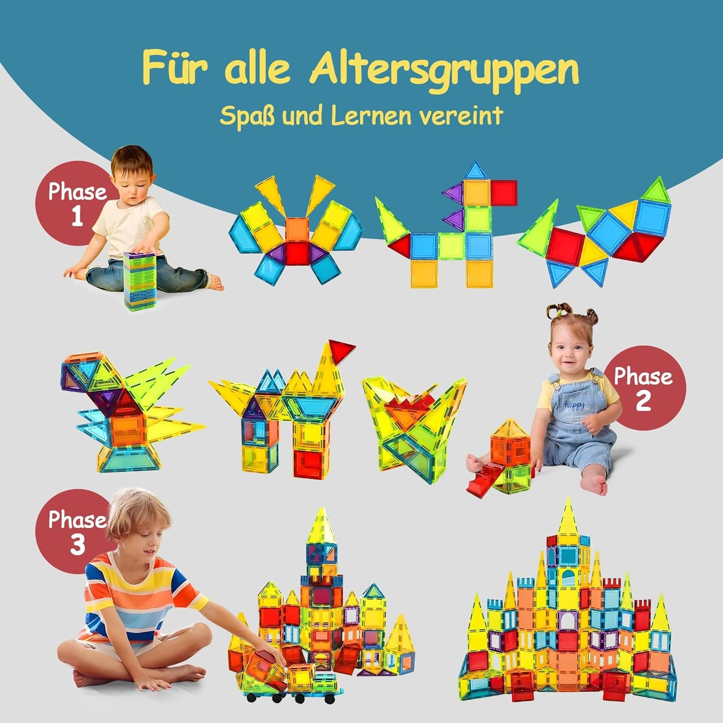 Magnetische Bausteine, 120 Magnetic Tiles