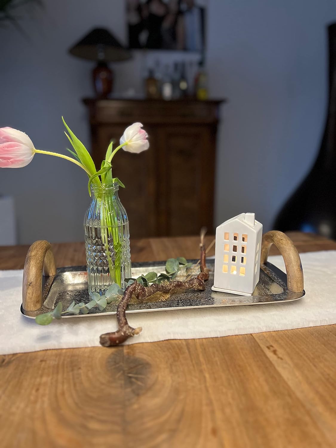 Serviertablett mit Holzgriffen, 40 x 20 cm, 40x20 cm Silber