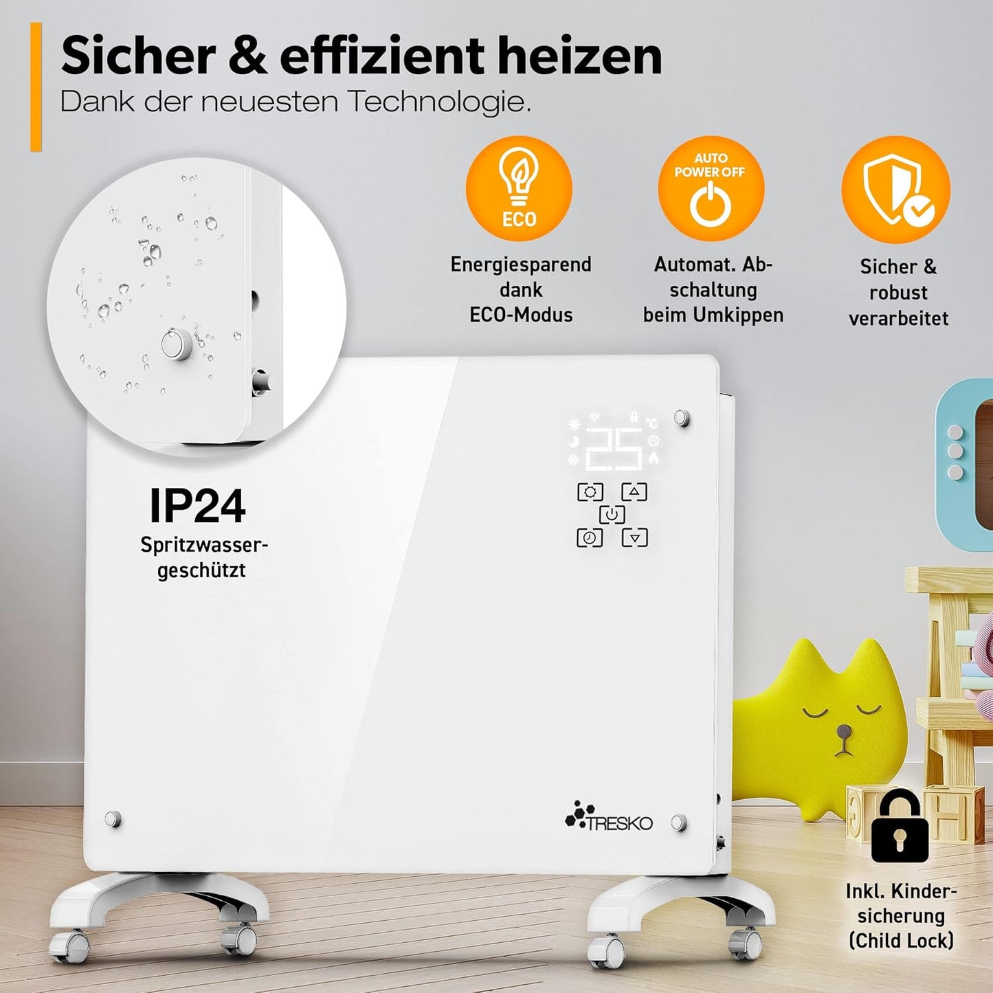 Glaskonvektor, 1500W, Weiss / 1500 Watt