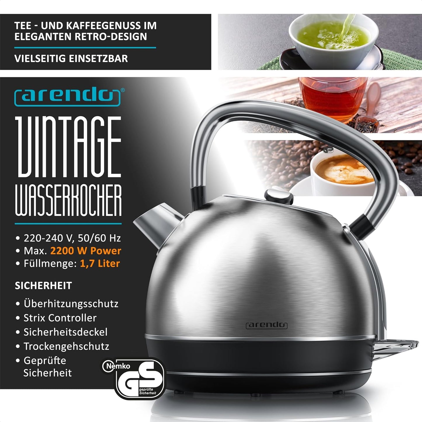 Vintage Wasserkocher mit Temperatureinstellung, A: Edelstahl