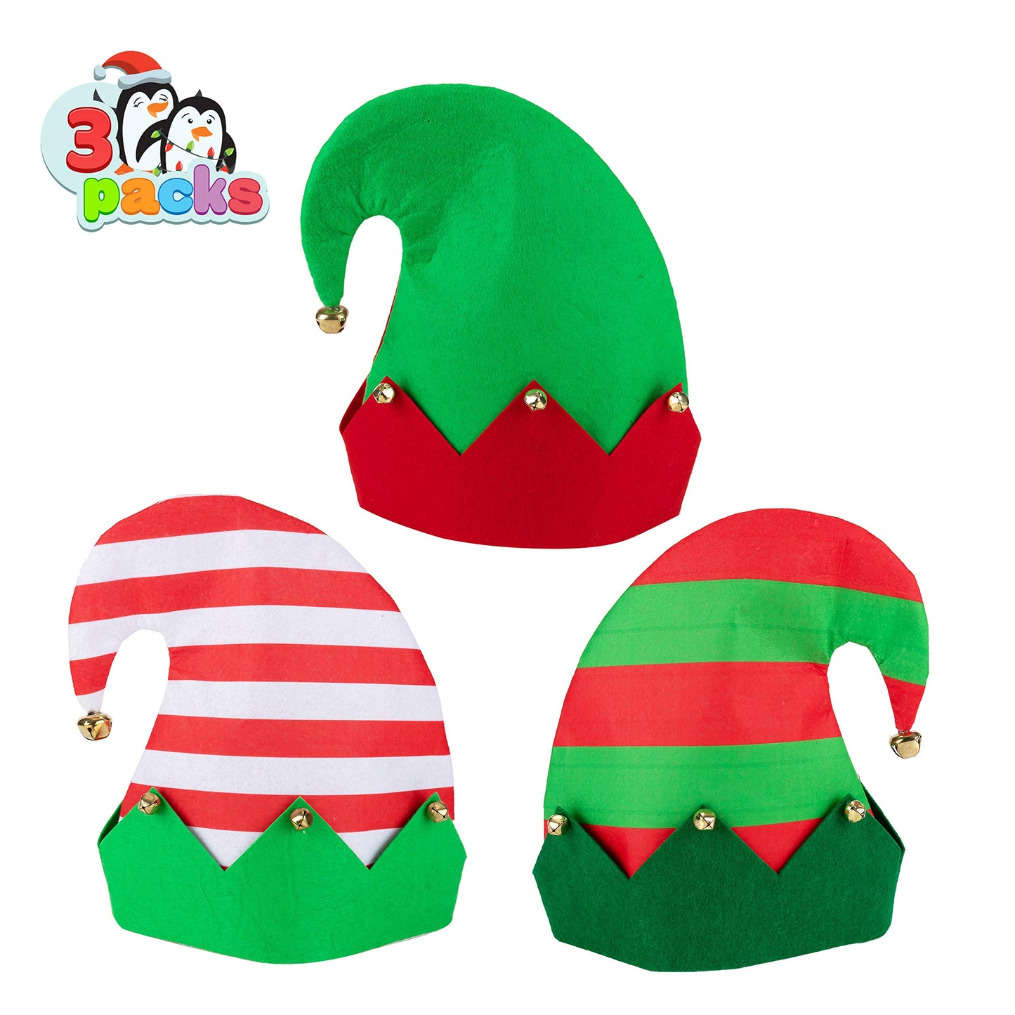 3-teiliges Weihnachtselfen Filzhüte-Set