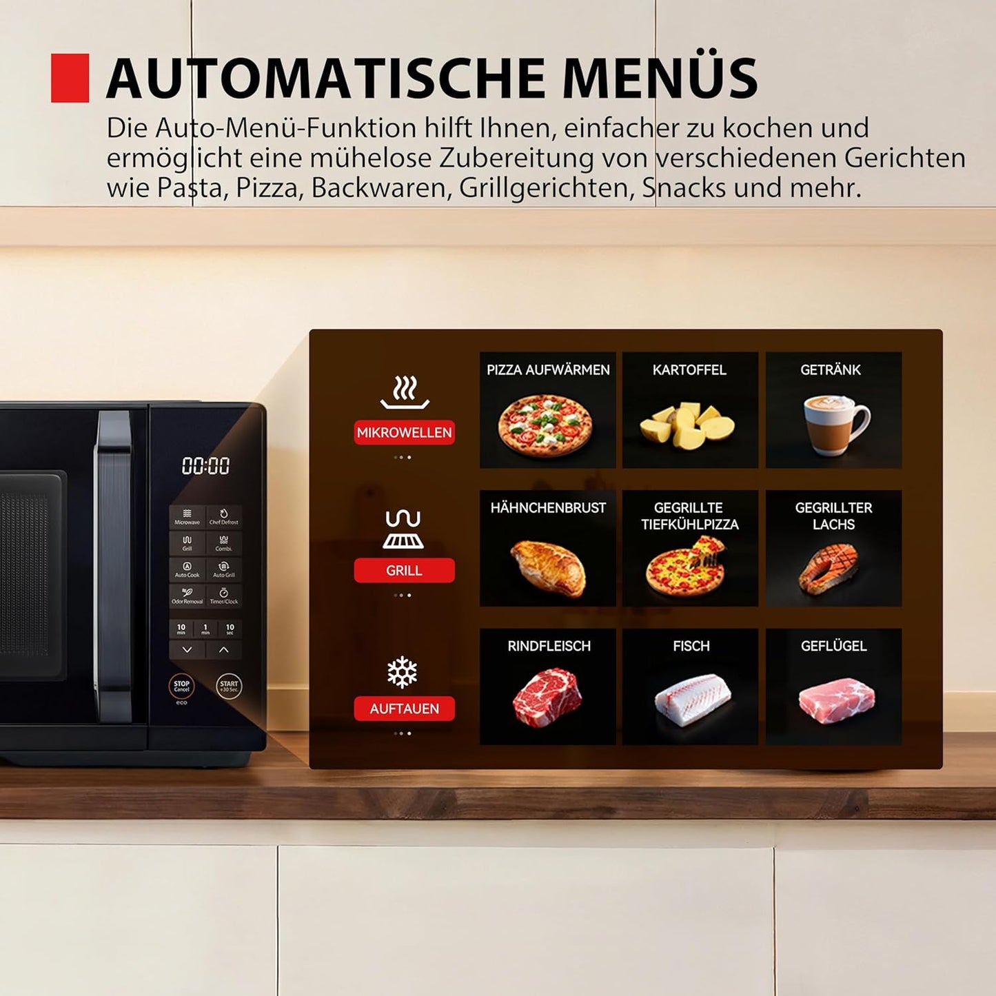 3-in-1 Mikrowelle mit Grill MW3-EG23PE(BK), Schwarz Digital 23L Grill 3-in-1