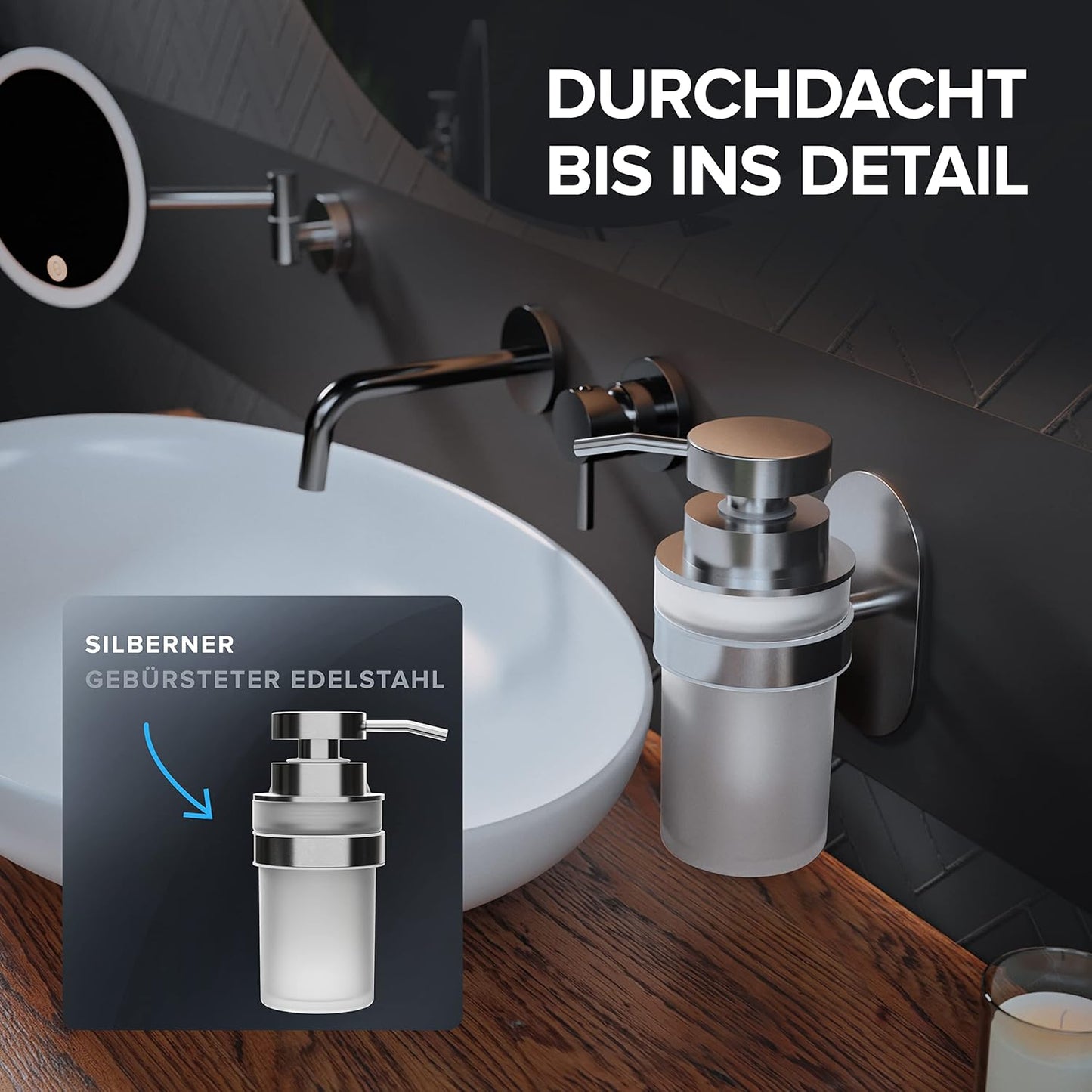 Seifenspender zur Wandmontage ohne Bohren, Silber Zum Kleben