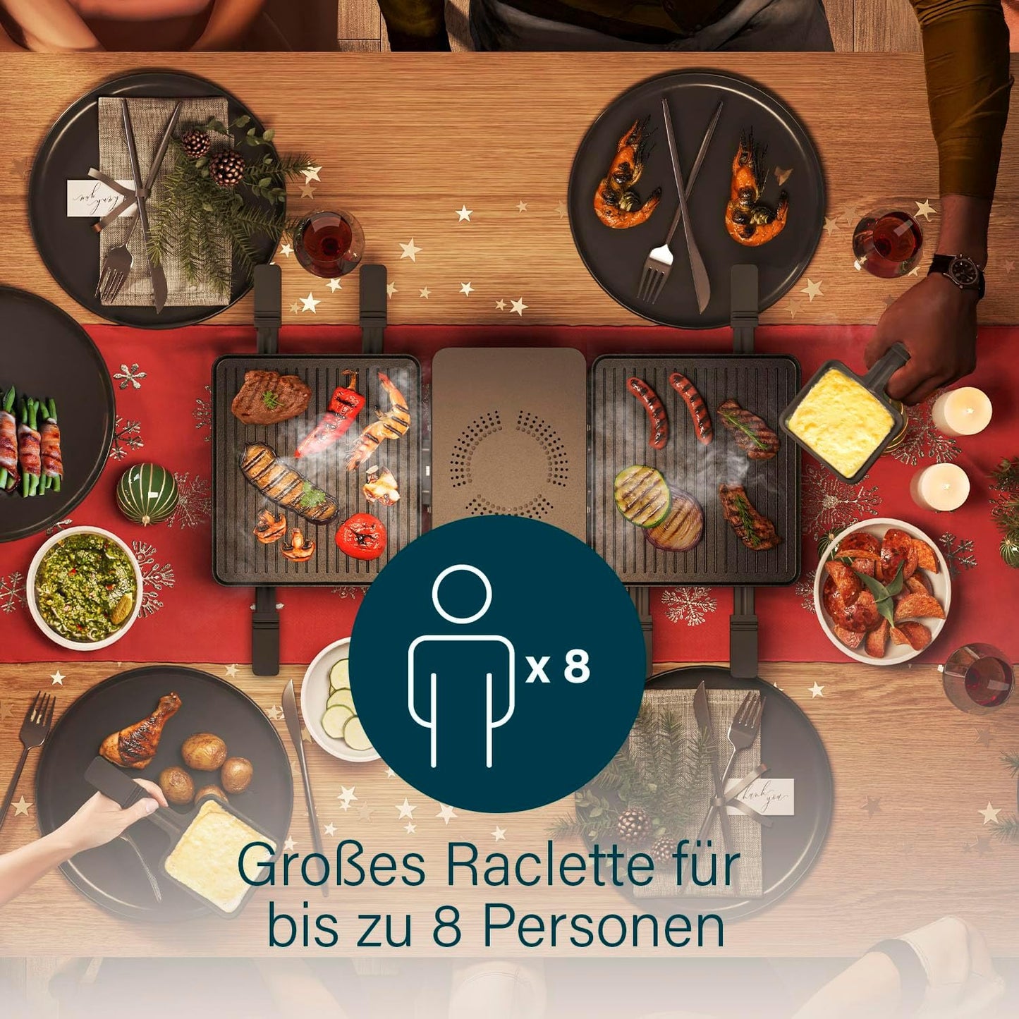 Raclette-Grill mit Luftfiltersystem für 8 Personen, Integriertes Luftfiltersystem 8 Personen