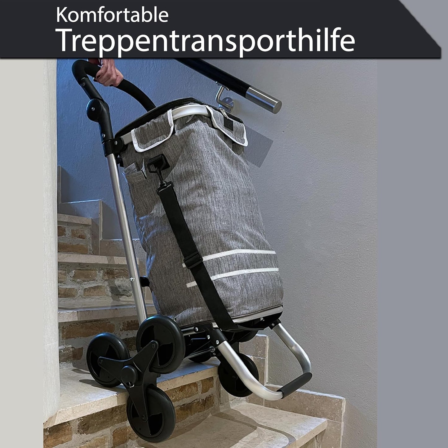 Faltbarer Einkaufstrolley, Grau Treppenrad