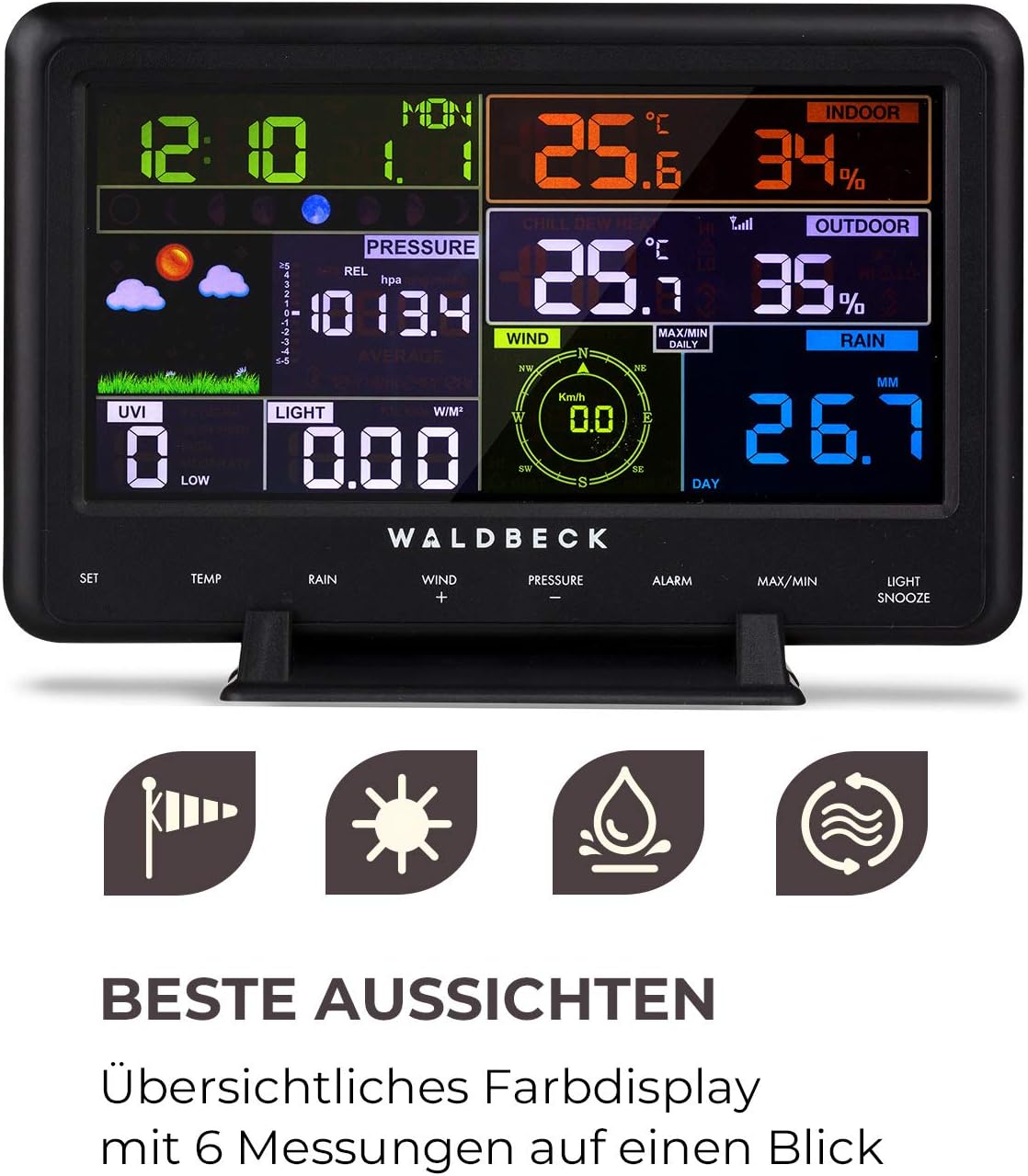 Profi-Wetterstation mit App-Steuerung, schwarz-weiss