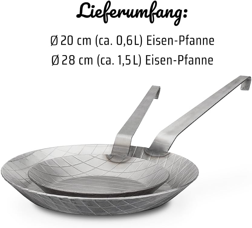 Bratpfannen-Set aus Eisen, 20cm & 28 cm