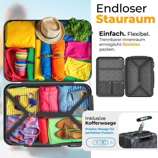 Reisekoffer-Set mit Zahlenschloss (3-teilig), Charcoal