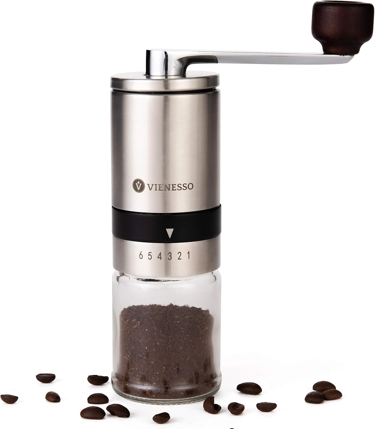 Manuelle Kaffeemühle mit Keramikmahlwerk, Silber