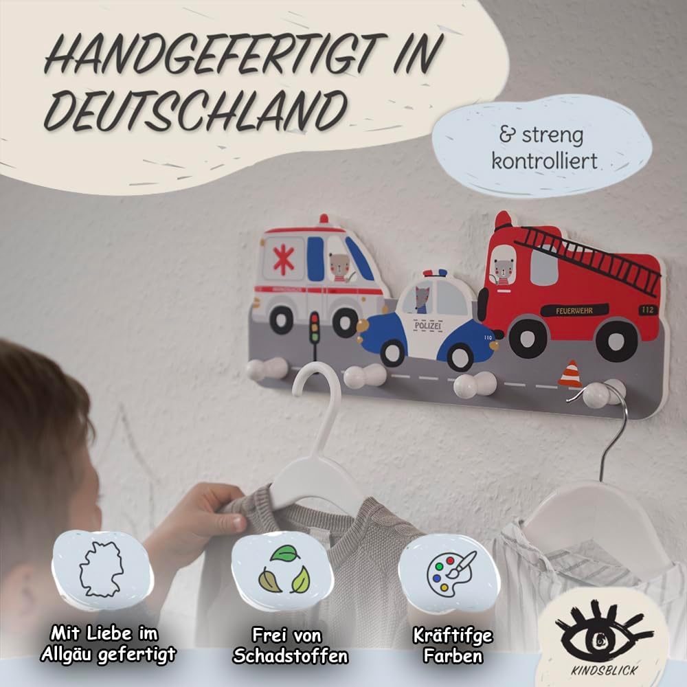 Kindergarderobe mit Rettungsautos, Rettungsautos Bunt