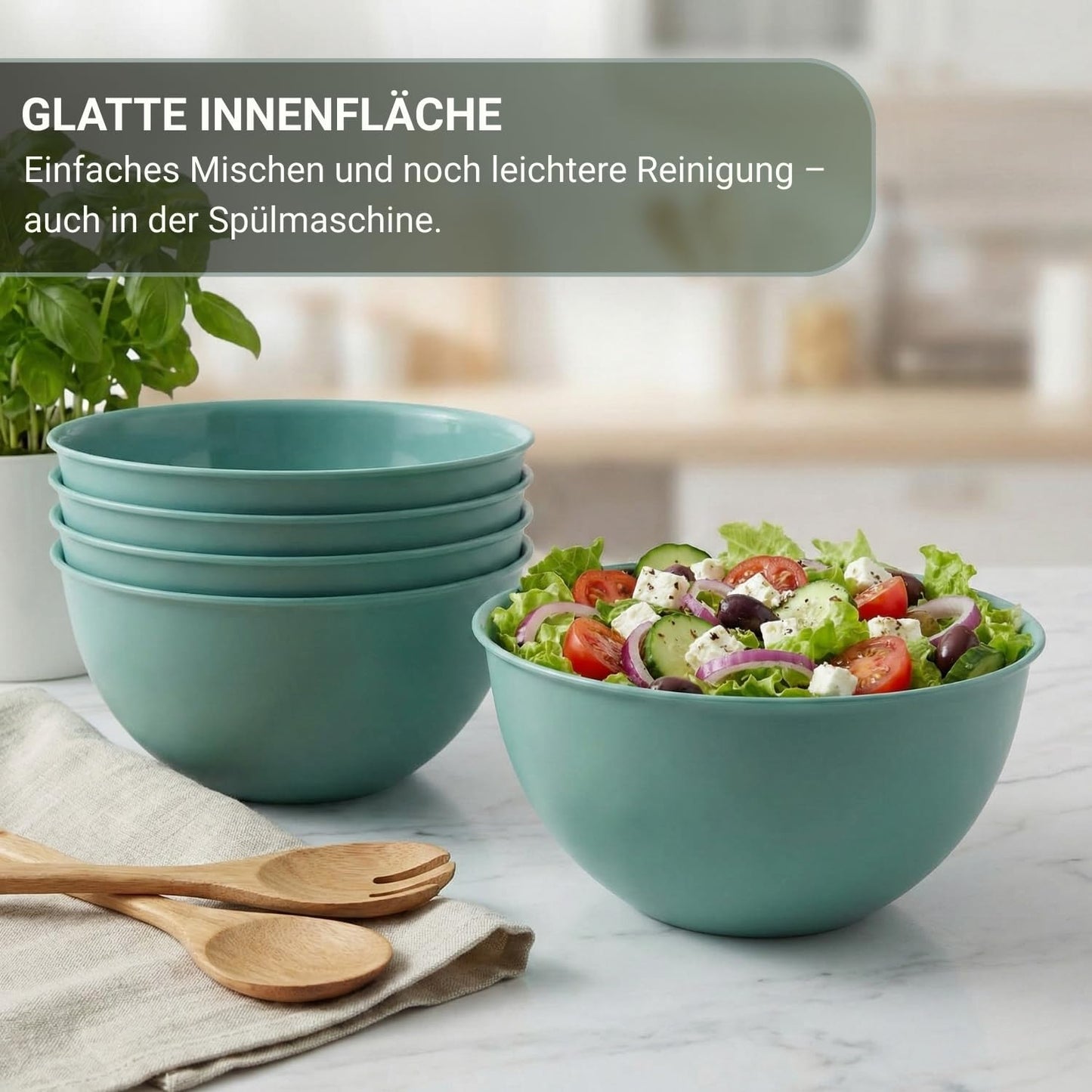 Salatschüssel, spülmaschinen- & mikrowellengeeignet, Salbei 5 l
