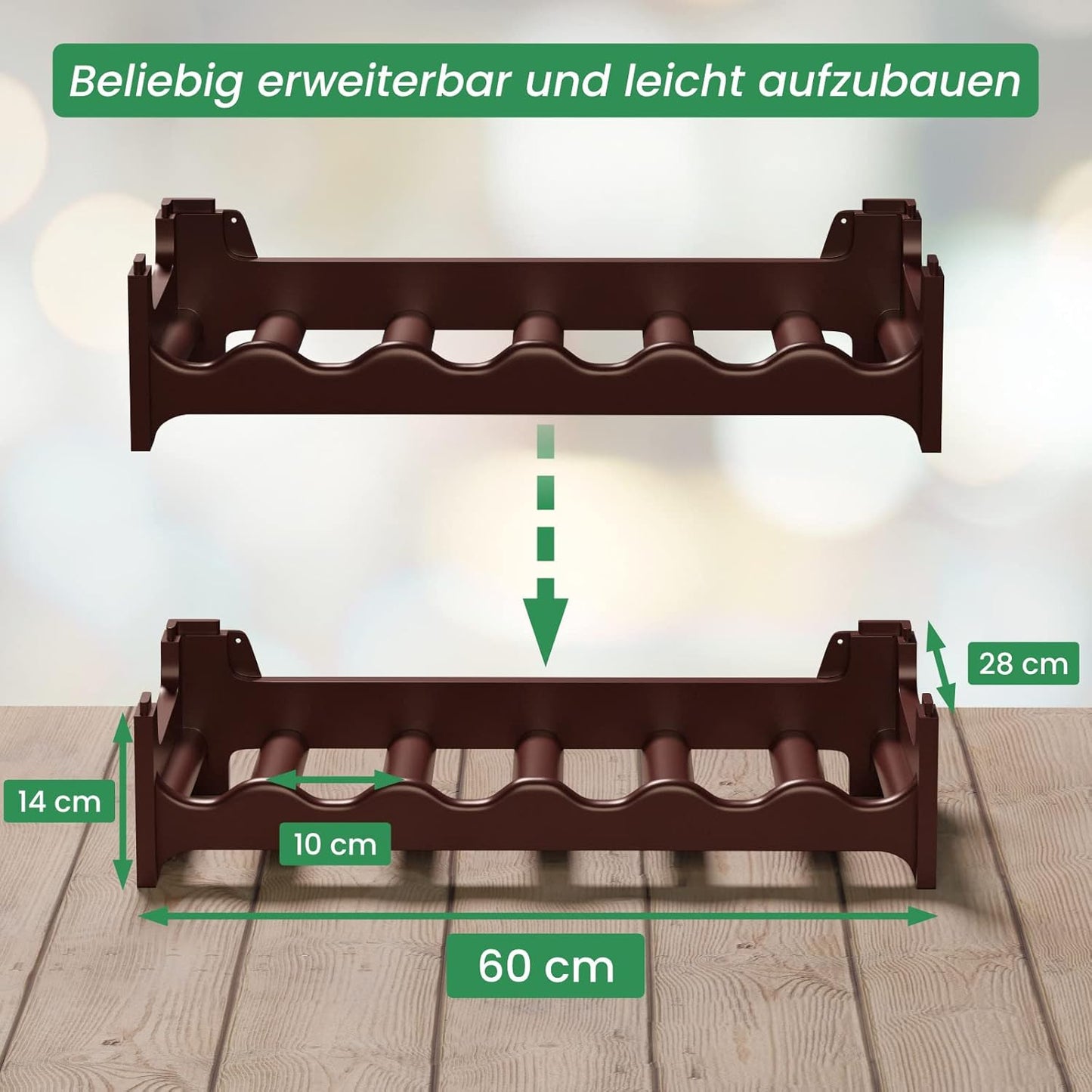Stapelbares Weinregal für 12 Flaschen, modular erweiterbar, Braun 12 Flaschen