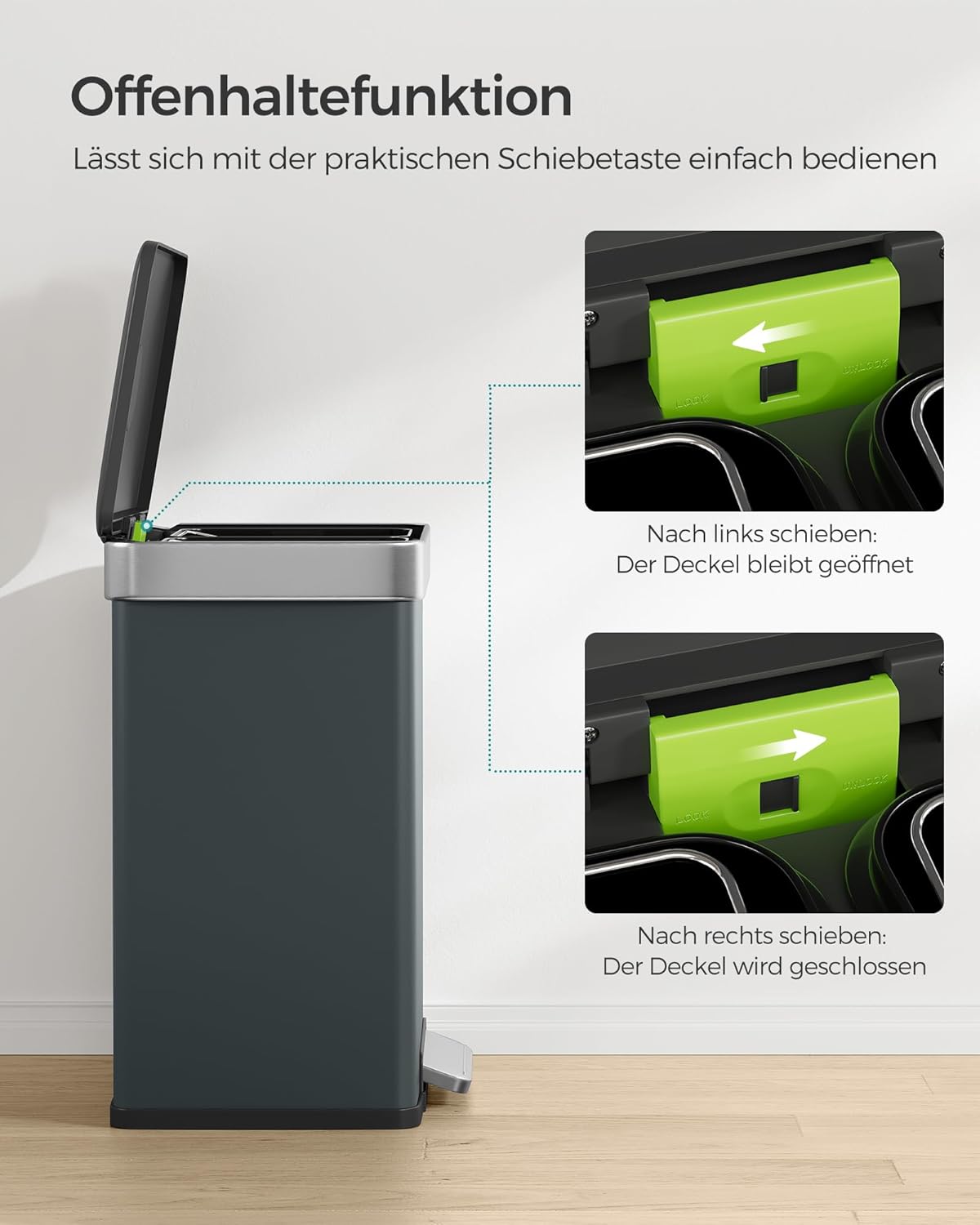 Mülleimer mit 2 Fächern, Grüngrau