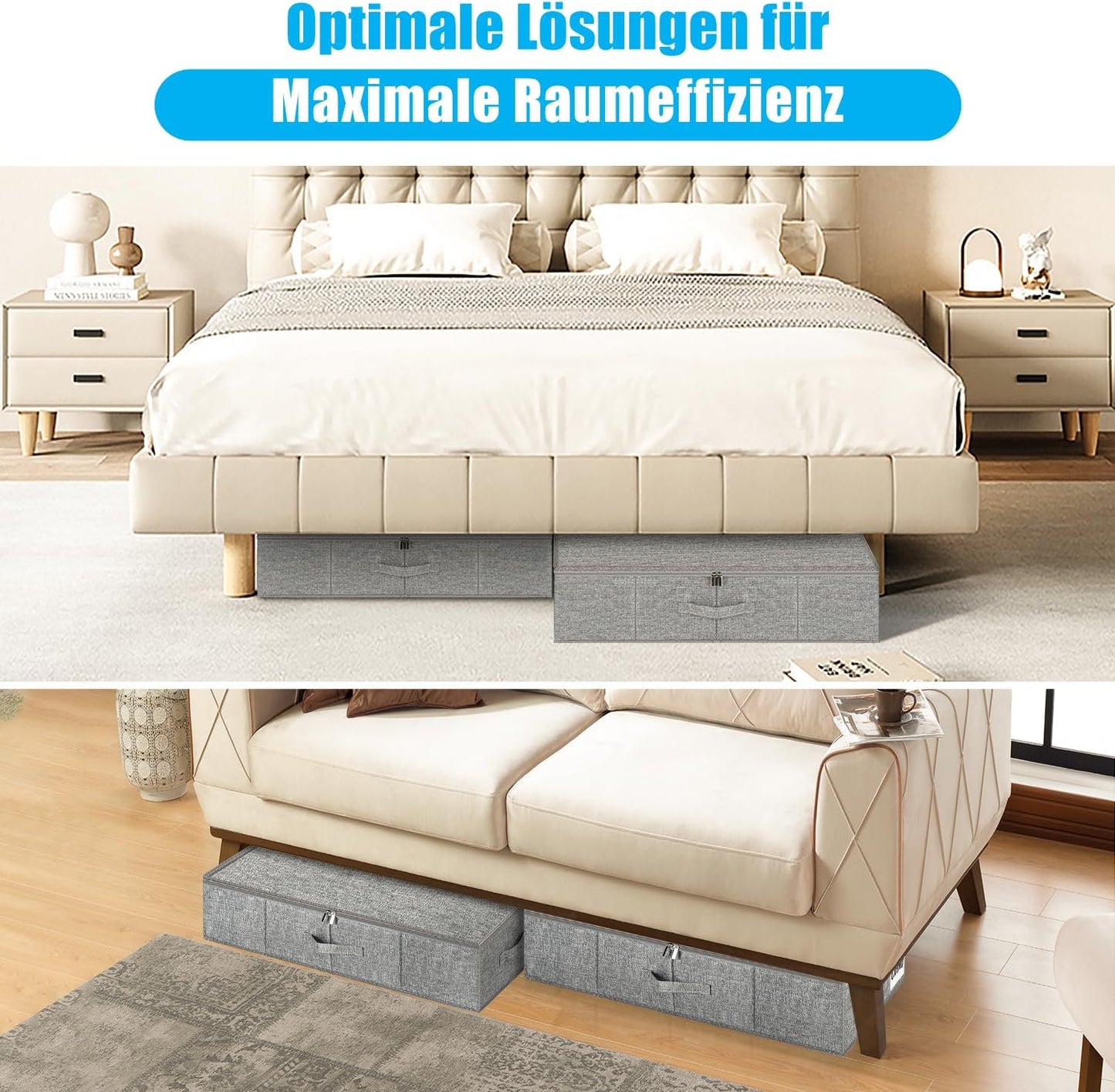 Unterbett Aufbewahrungsboxen, Grau-3pcs