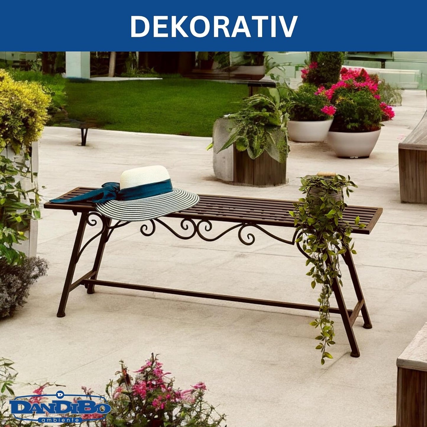 Wetterfeste Antik-Design Gartenbank Cucciu, 120 cm x 27 cm x 45 cm