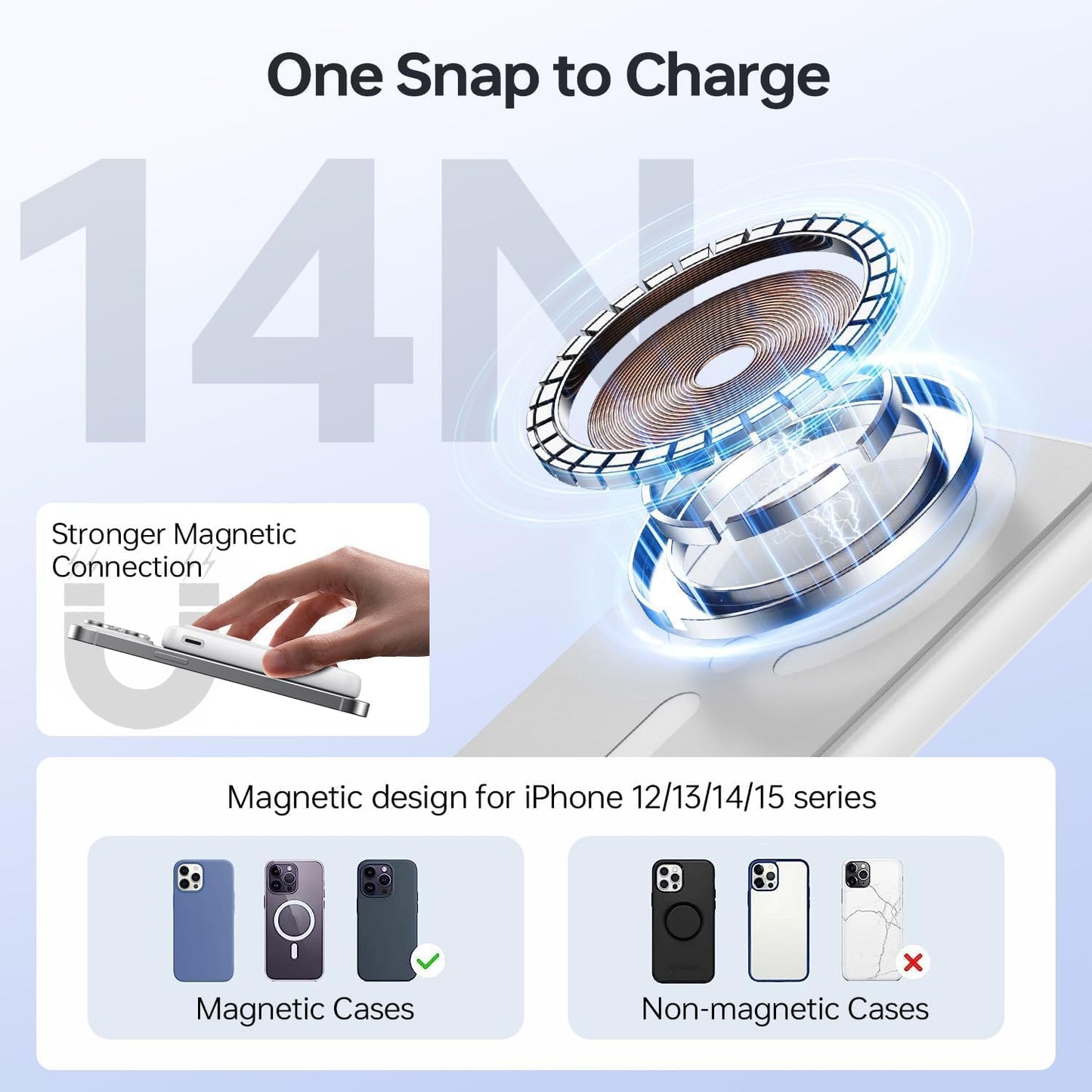 Magnetische Powerbank 10000mAh, kabellos & schnellladend, XX-Large