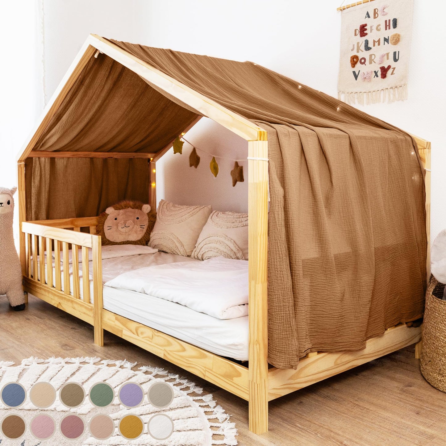 Betthimmel für Hausbett, Nougat 135 x 420cm ohne Goldapplikation